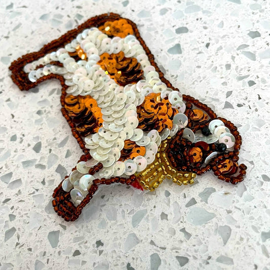 Vintage Brown Cow Pin Sequin Beaded Patch