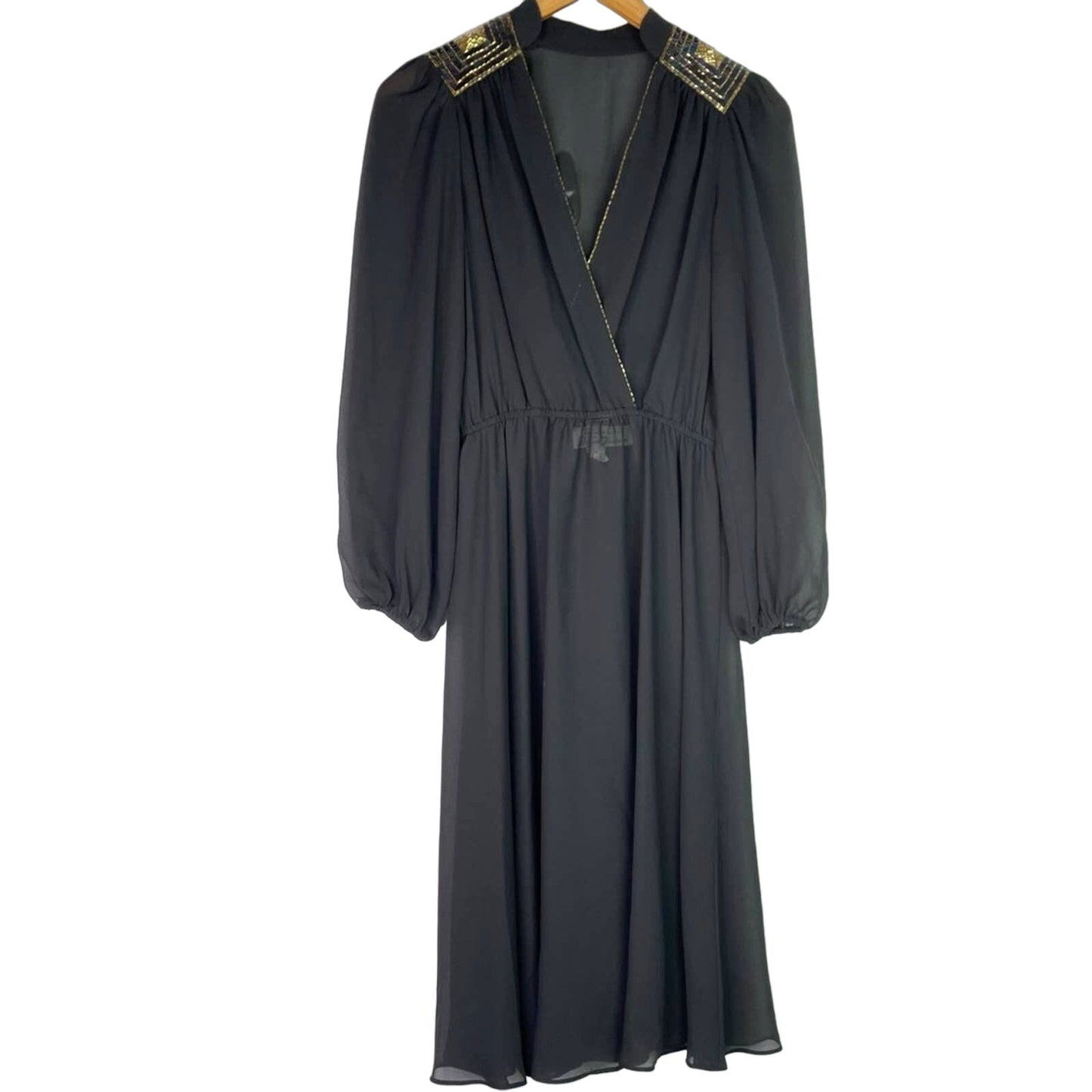Vintage | Sheer Black Dress Sequin & Beaded Shoulder Patches