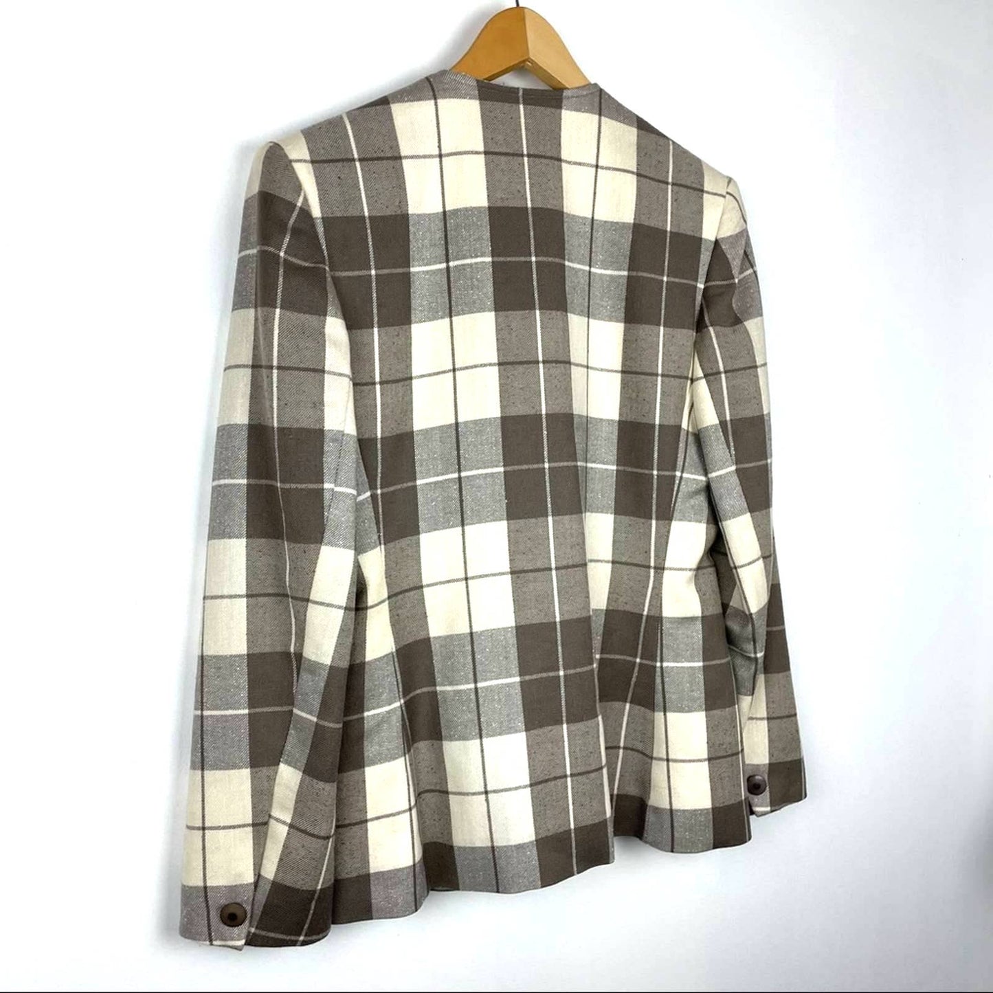 Vintage Lilli Ann Plaid Blazer Gray White Structured 1980s/ 90s Clueless