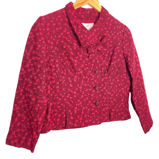 Vintage I.Magnin | Hearts Cropped Jacket Red & Pink Bow at Collar