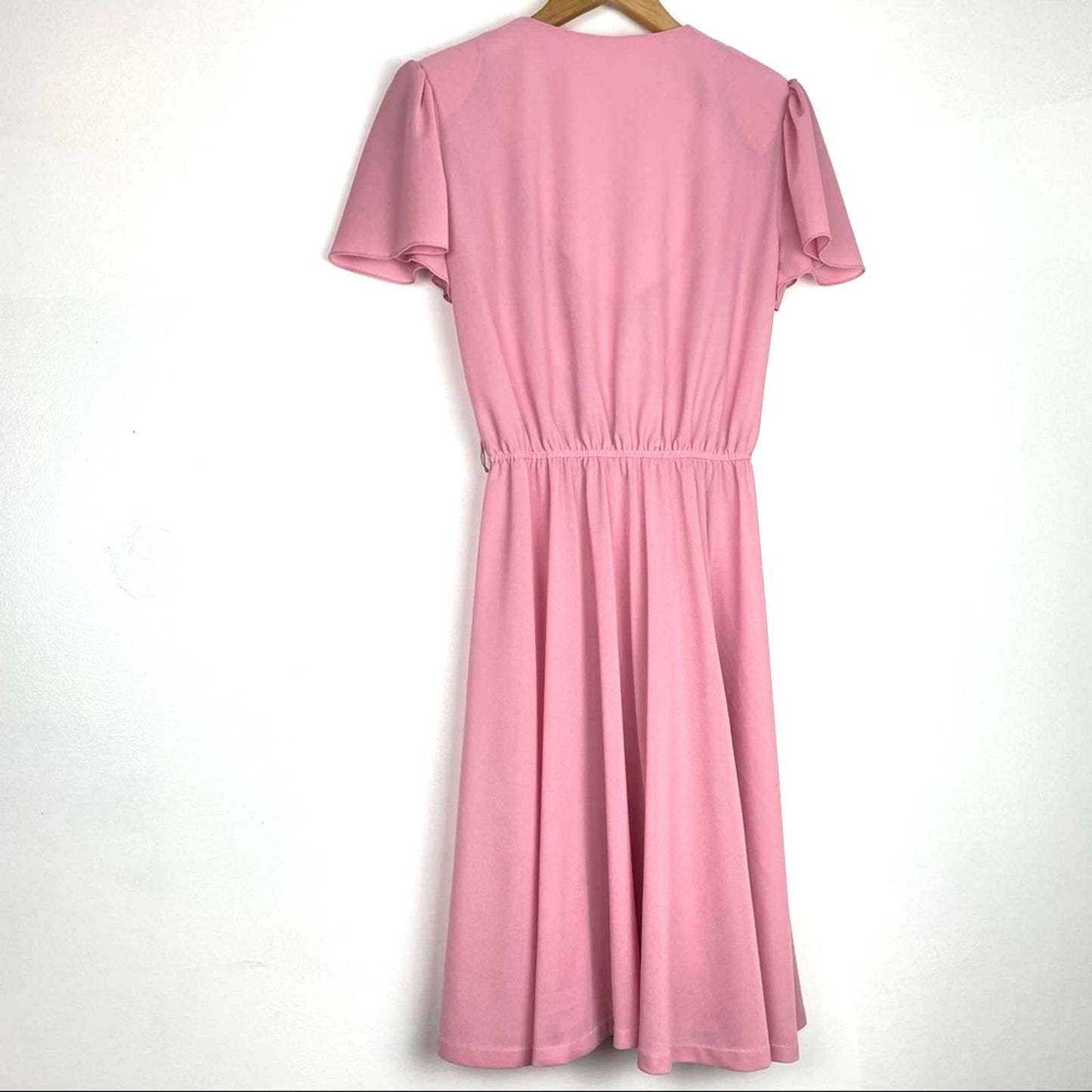 Vintage | 70s Pink Draped Dress Grecian Style Movable Flower