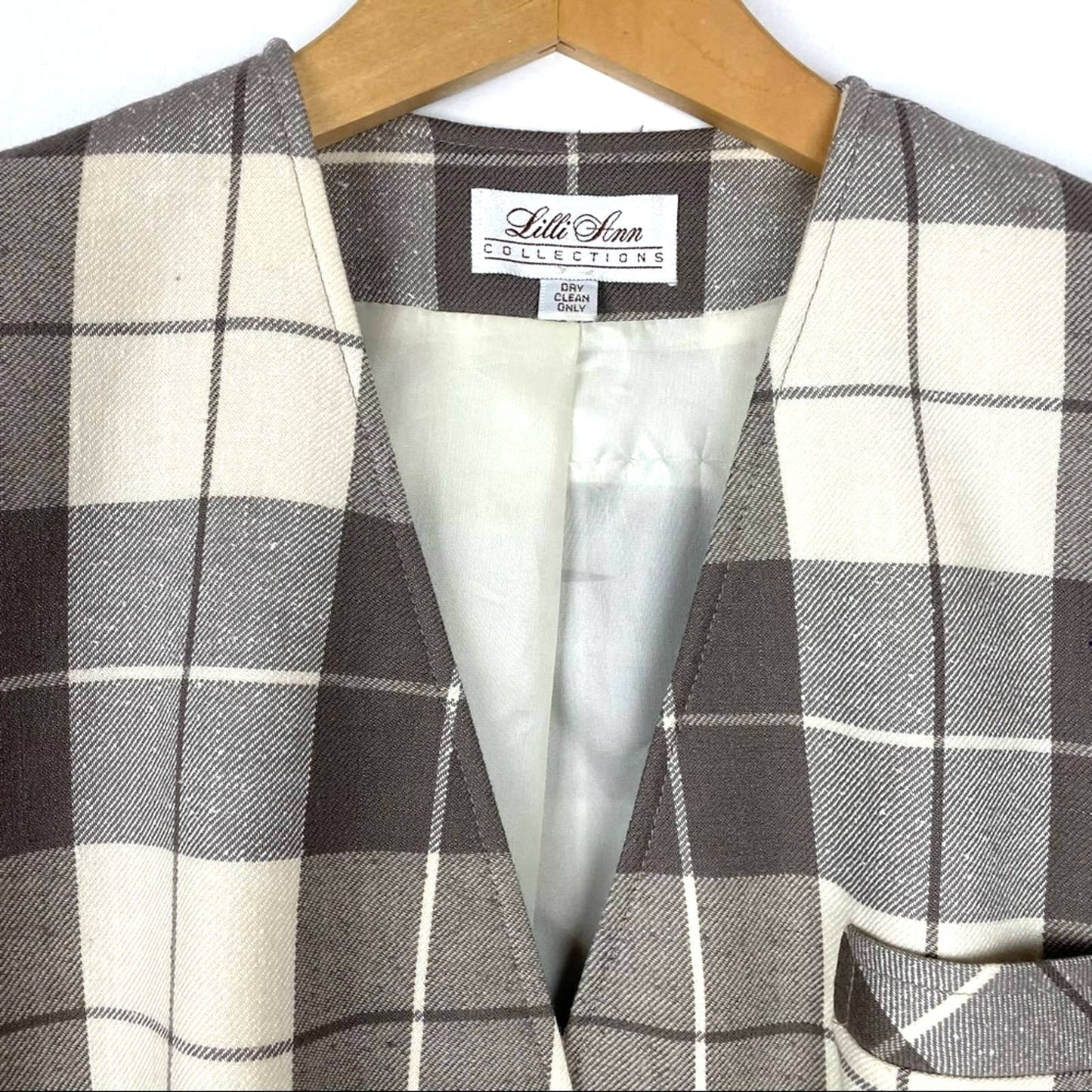 Vintage Lilli Ann Plaid Blazer Gray White Structured 1980s/ 90s Clueless