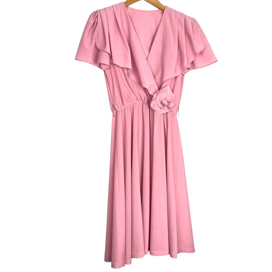 Vintage | 70s Pink Draped Dress Grecian Style Movable Flower