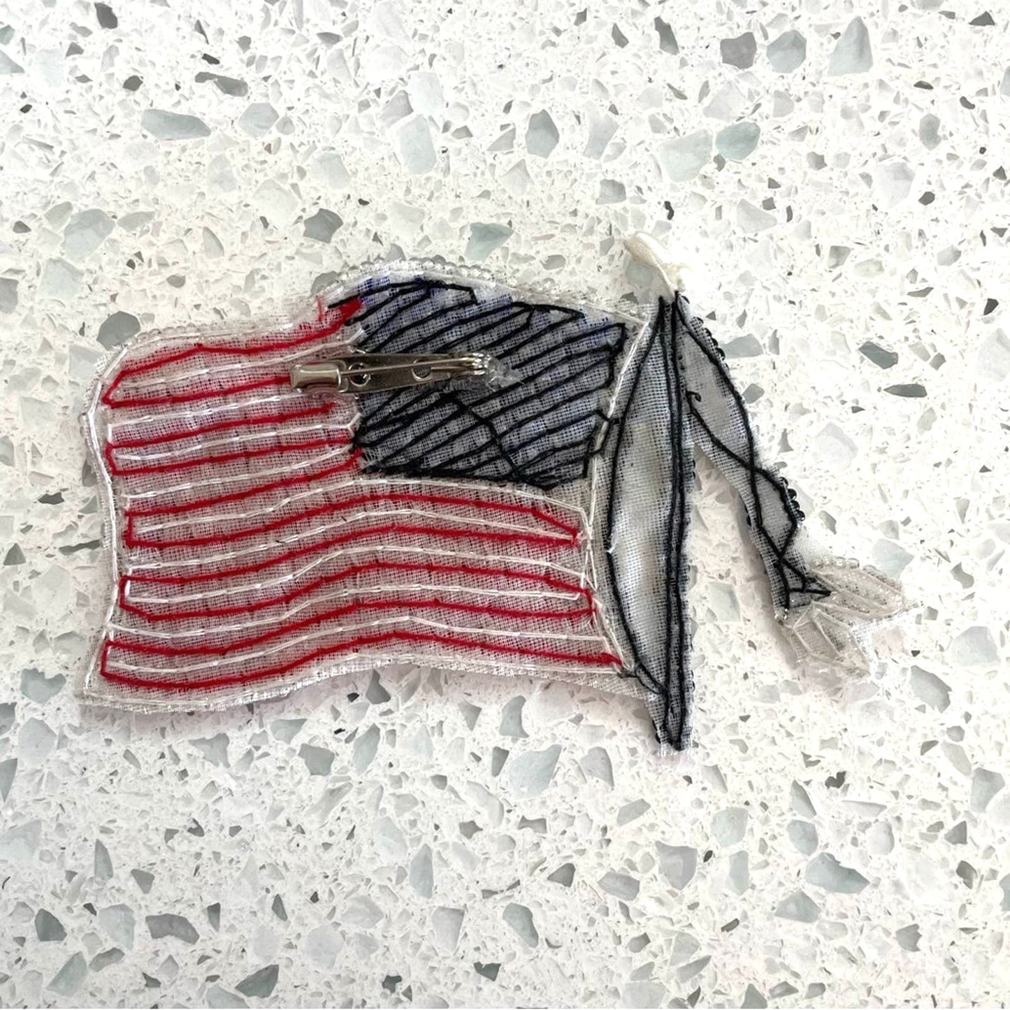 Vintage American Flag Sequin Pin Red White Blue