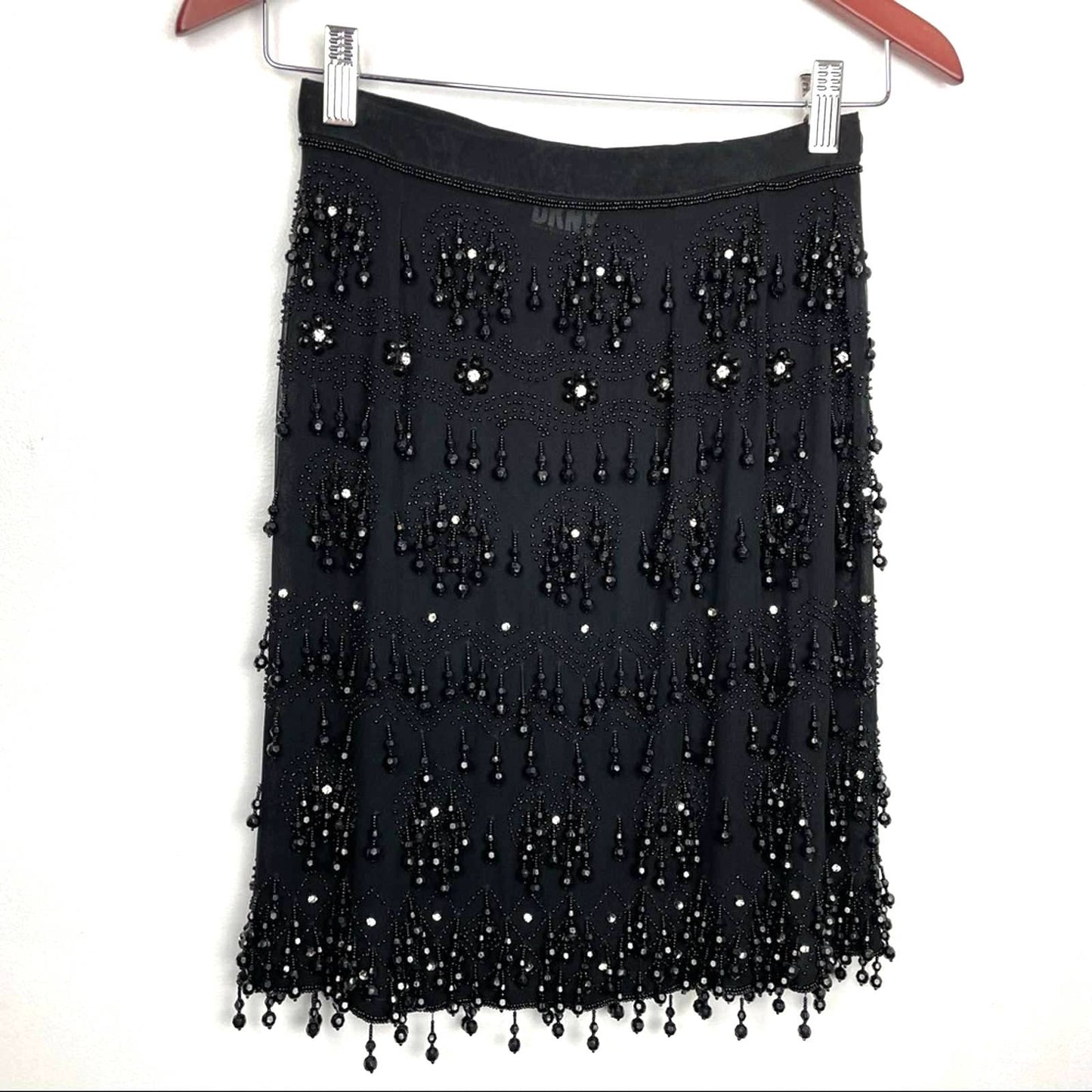 Vintage DKNY Black Silk Beaded Rhinestone Skirt 4