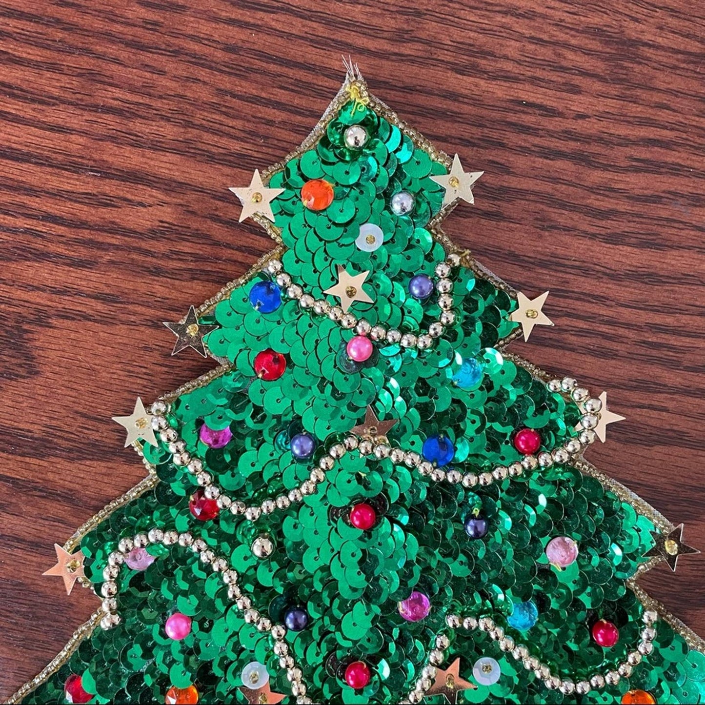 Vintage Christmas Tree Sequin Patch Embellishment Medium