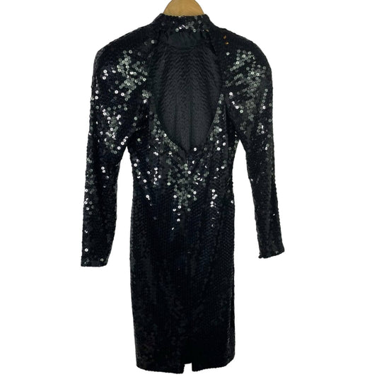 Vintage Black Sequin Dress Long Sleeve 1980s Glam Sparkle