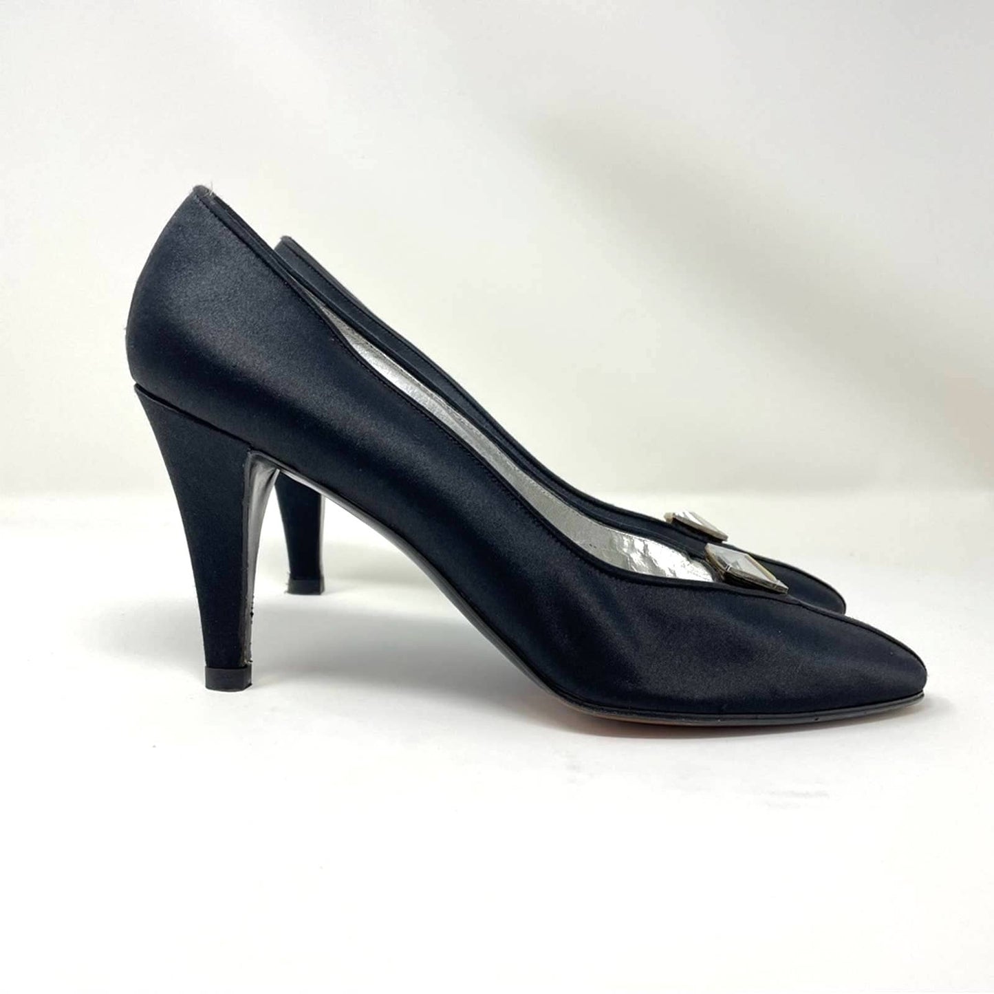 YSL | Black Pump Heels Jeweled Saint Laurent 9.5 Vintage