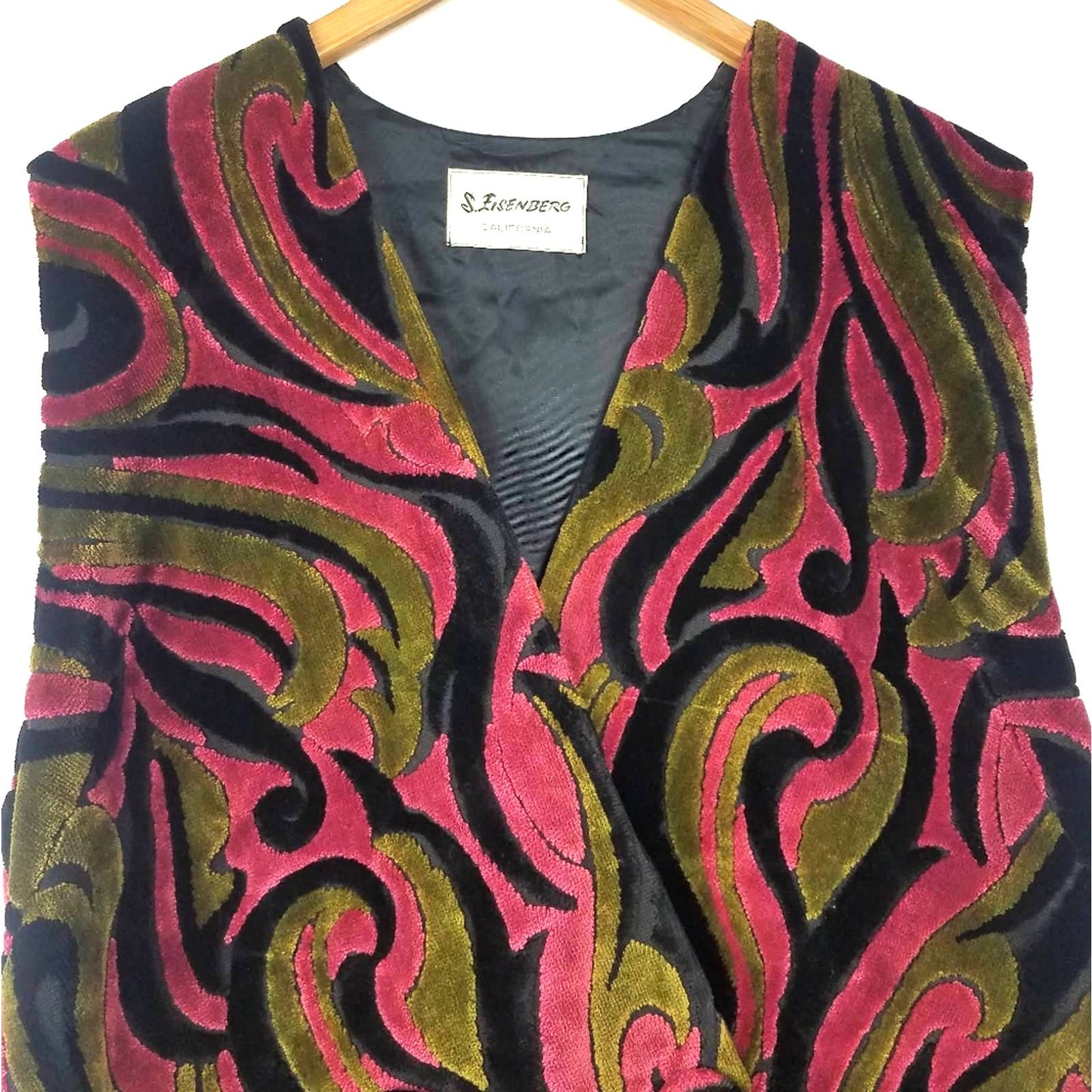 S. Eisenberg | Vintage Velvet Psychedelic Vest Pink Green 1960s Bohemian