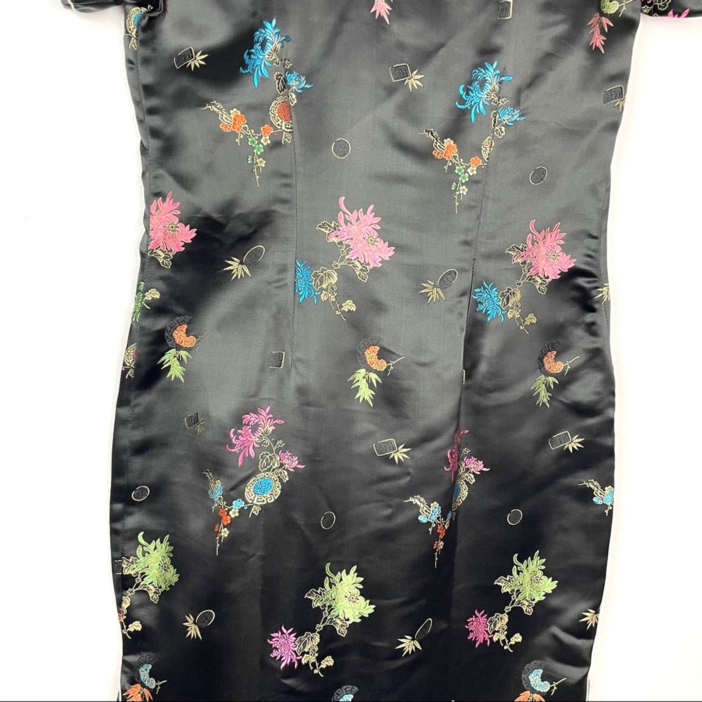 Vintage | Black Silky Cheongsam Dress Asian Style Evening Dress