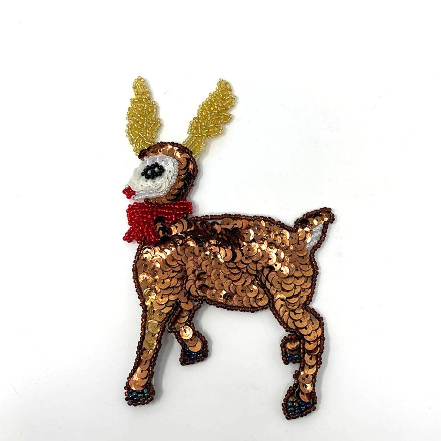 Vintage Reindeer Pin Sequins Jewels Handmade Rudolph Christmas