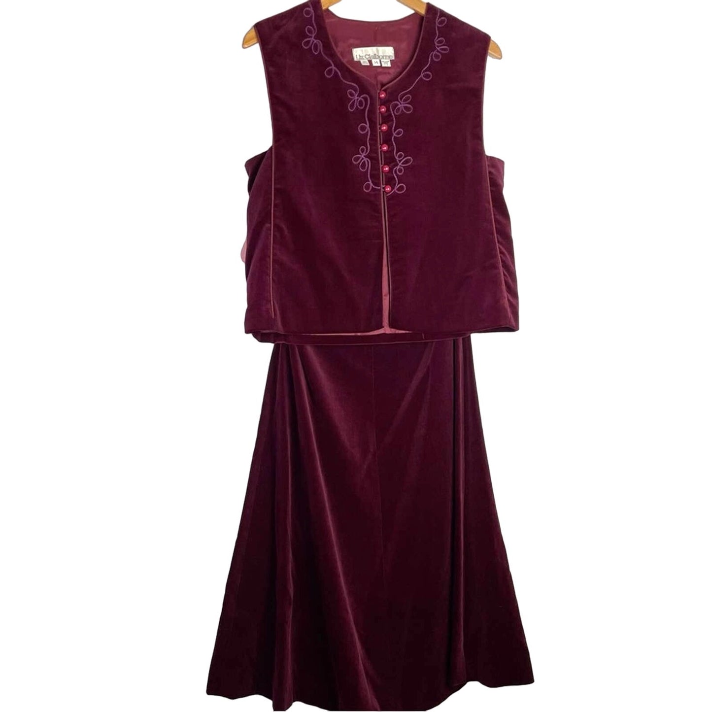Vintage Liz Claiborne Velvet Maroon Two Piece Skirt Suit 1970s