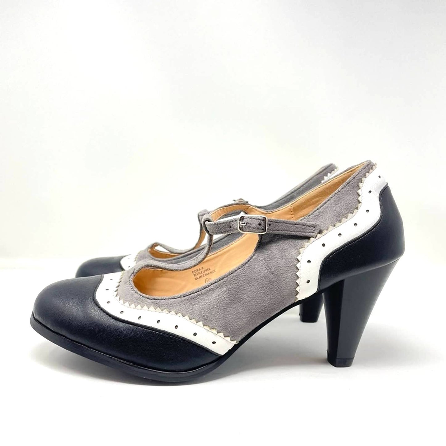 Chase + Chloe Mary Janes T strap Black Gray White 10