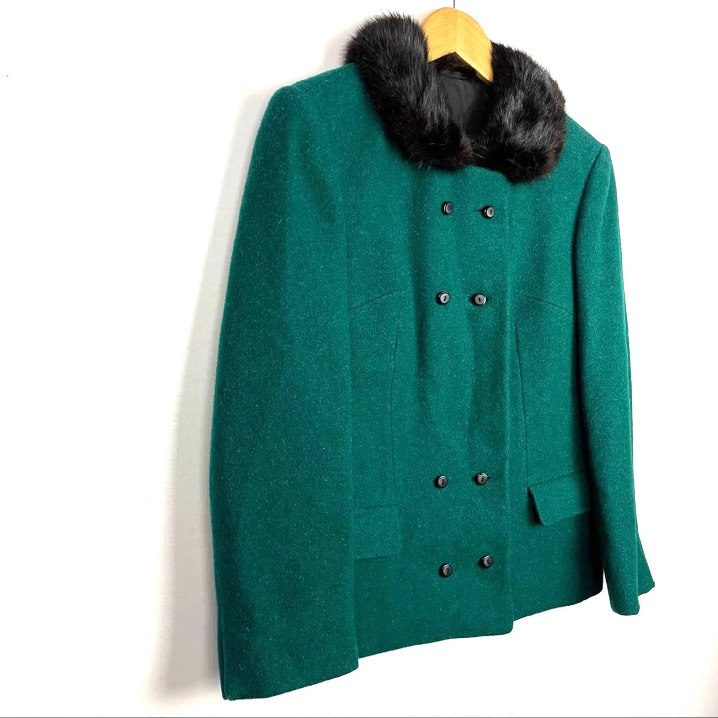 Vintage Green Wool & Real Fur Collar Jacket 1960s