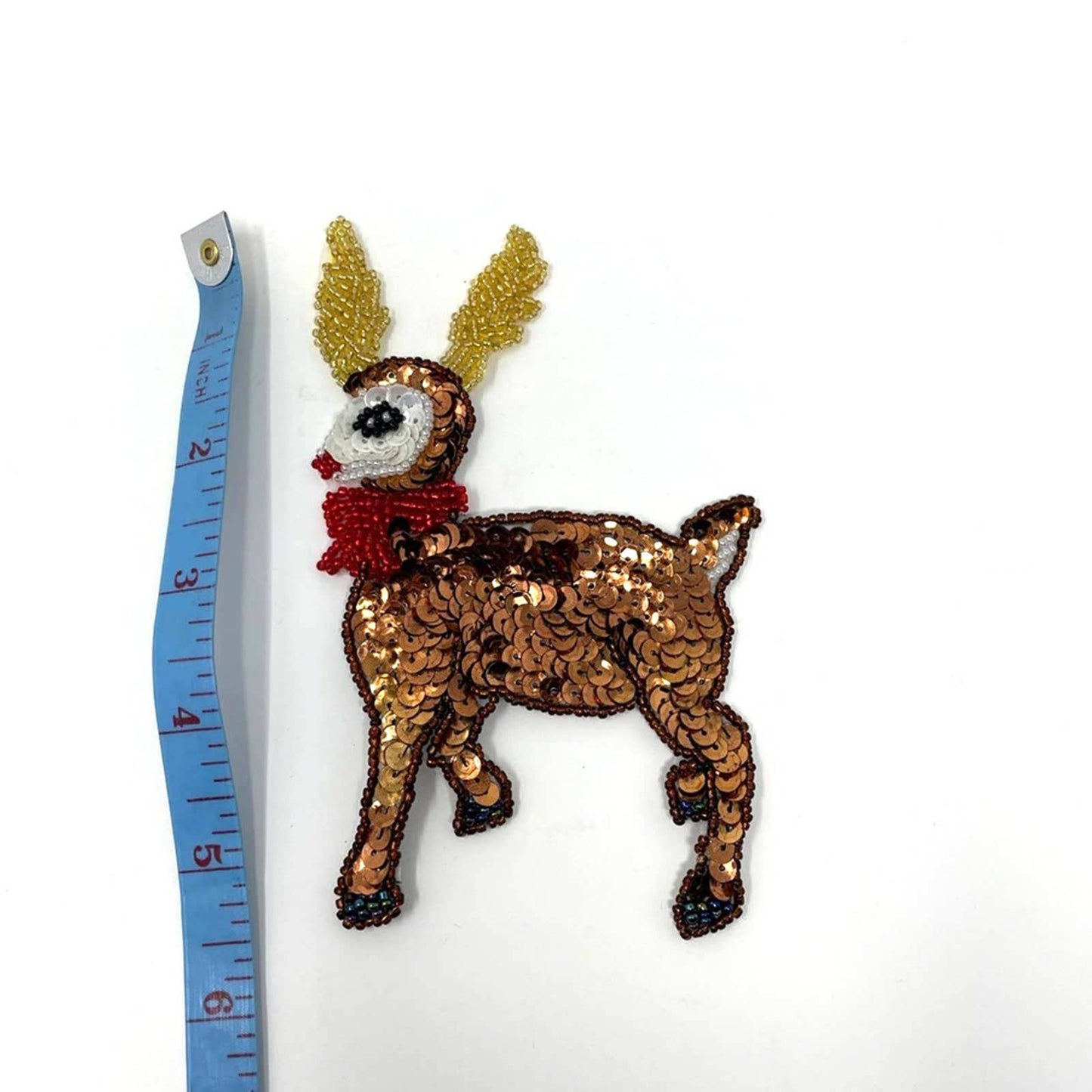 Vintage Reindeer Pin Sequins Jewels Handmade Rudolph Christmas