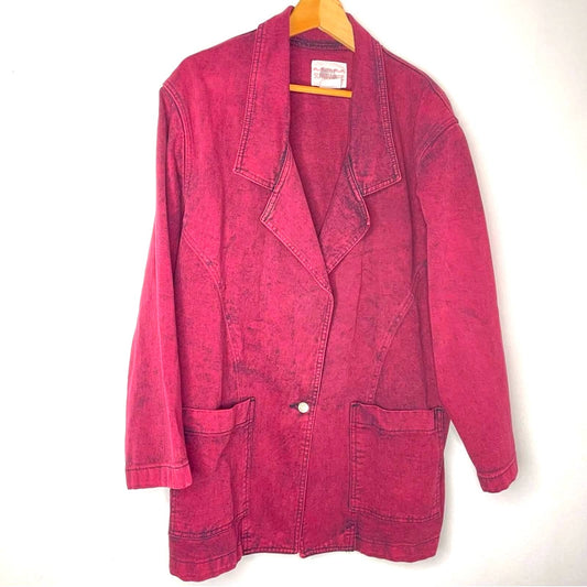 Sundance | Maroon Denim Jacket Long Pockets Vintage Jean Jacket Coat Large