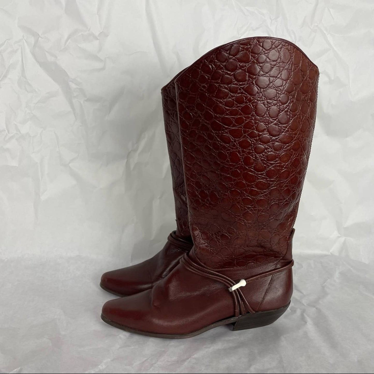 Vintage | Brown Leather Cowboy Boots Alligator Pointed Toe