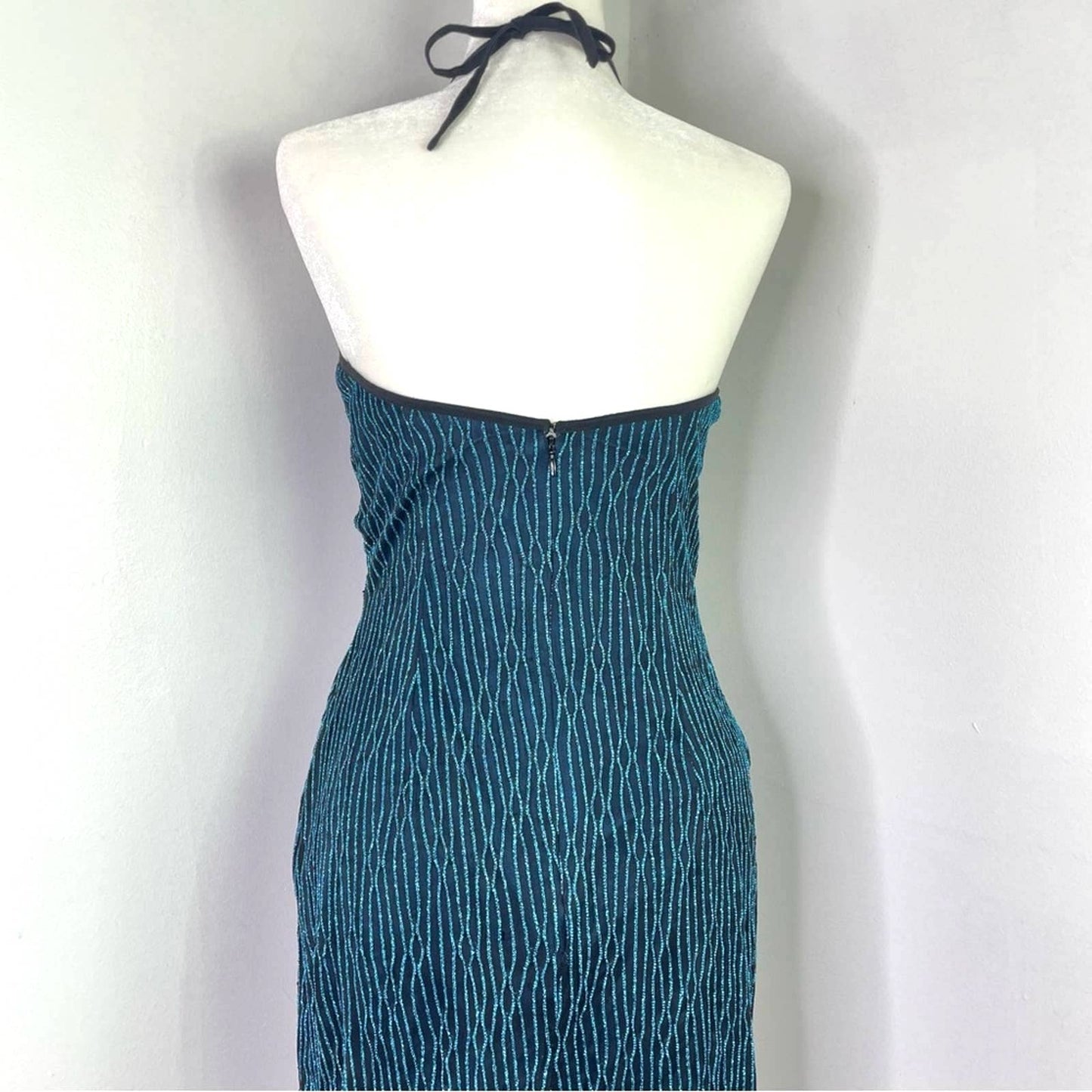 Gunne Sax Vintage Blue Sparkling Dress Halter Small Glitter Disco