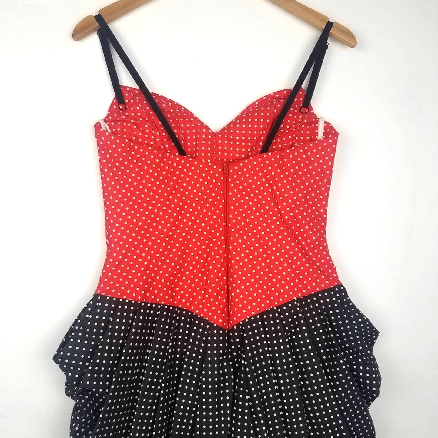 Vintage | Red & Black Polka Dot Dress Bustle Skirt 1980s