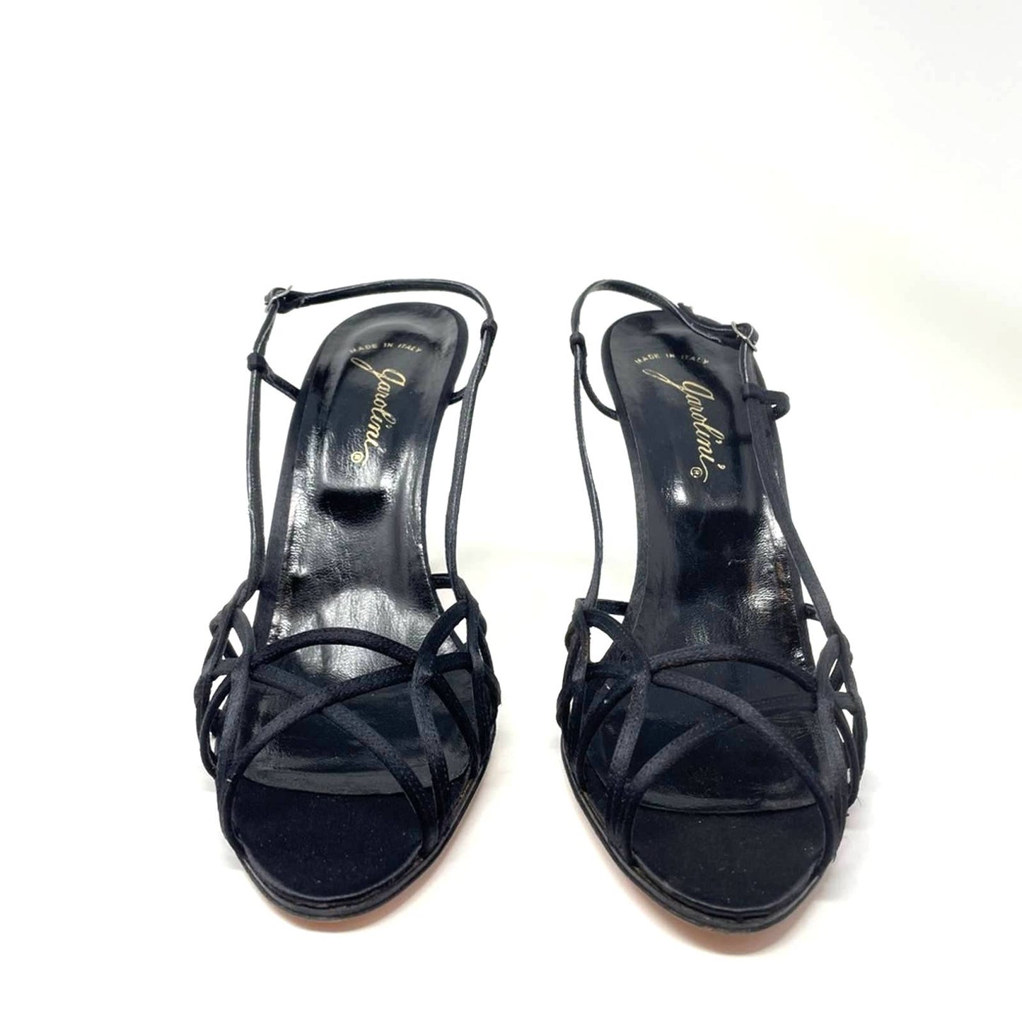 Vintage Black Strappy Heel Sandals Satin 10