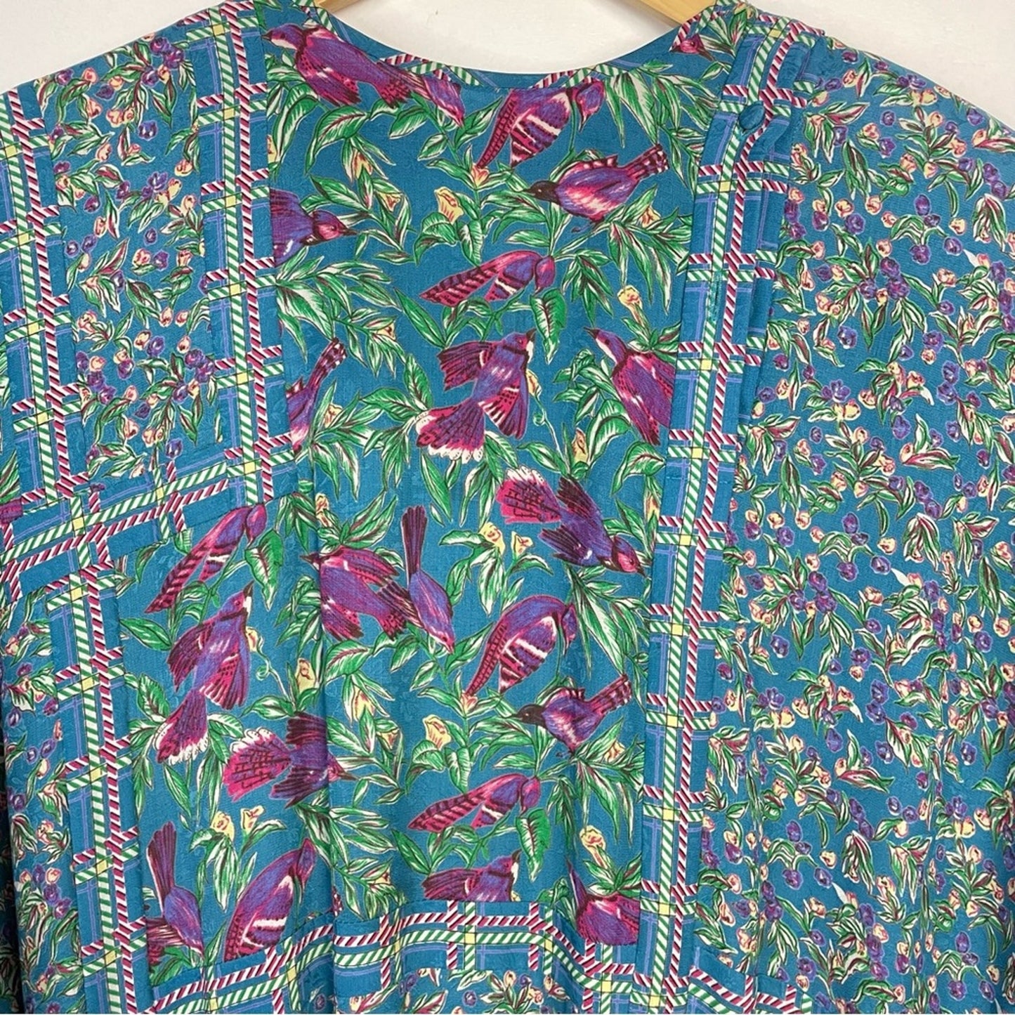 Vintage | Diane Freis Dress Blue Floral and Bird Pattern