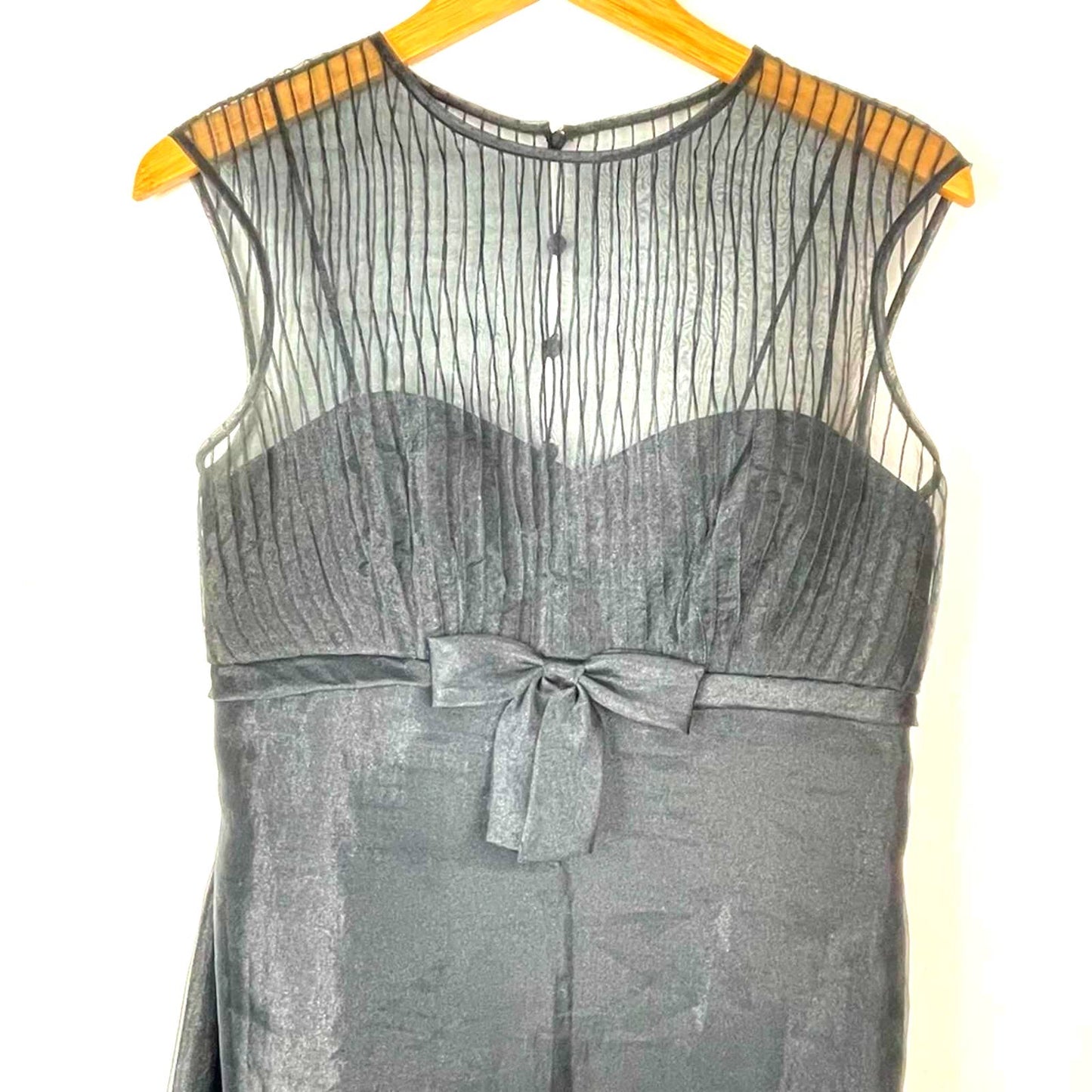 Vintage Black Cocktail Dress with Bow Sheer Top 8