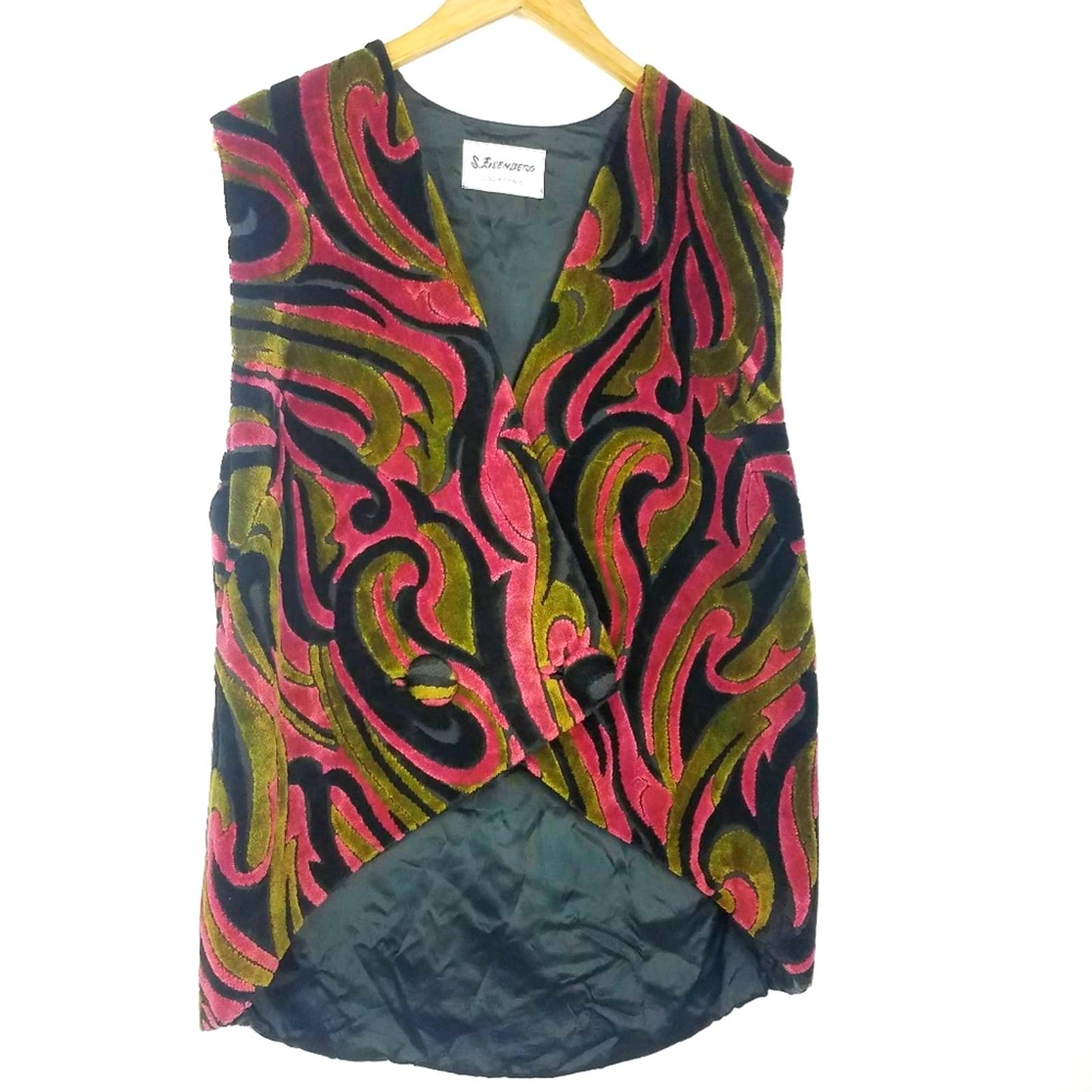 S. Eisenberg | Vintage Velvet Psychedelic Vest Pink Green 1960s Bohemian