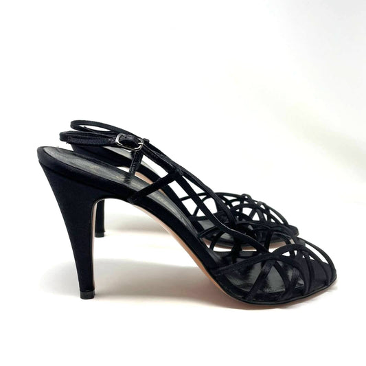 Vintage Black Strappy Heel Sandals Satin 10