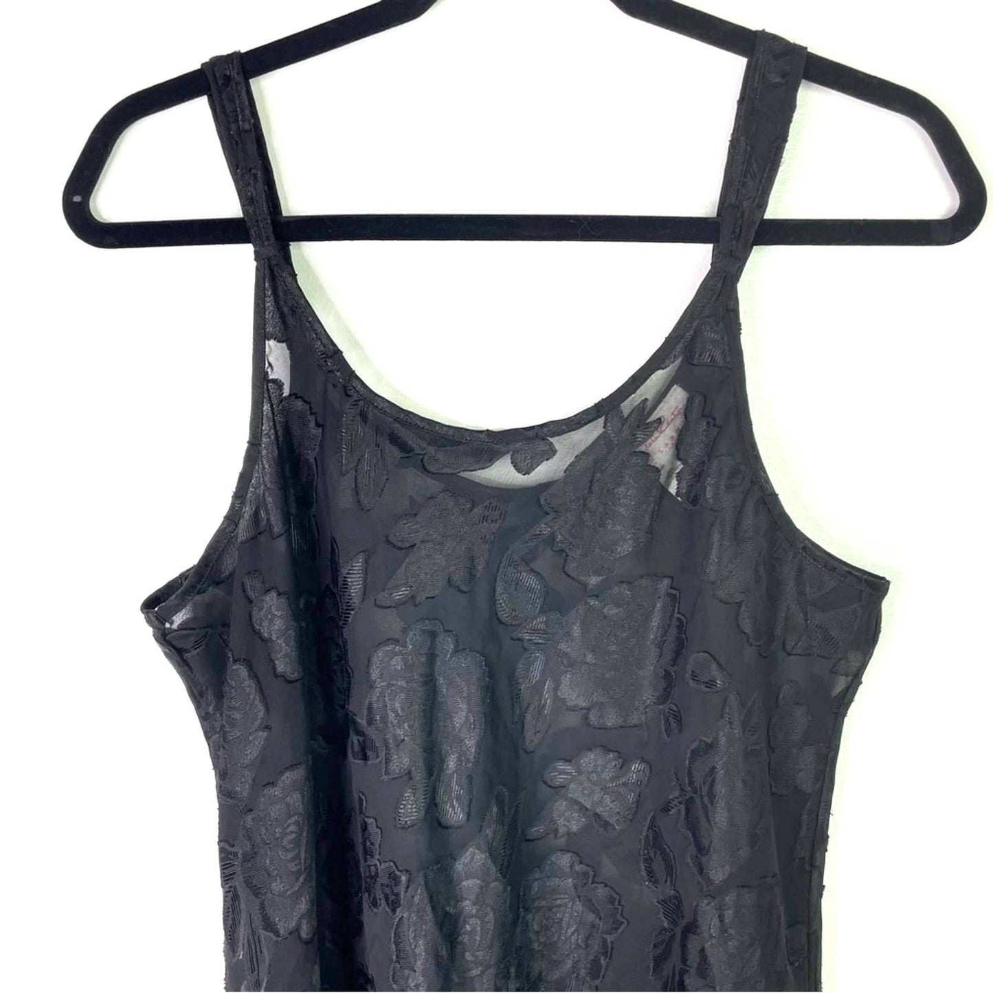 Oscar de la Renta Black Sheer Slip Top Large Floral Roses