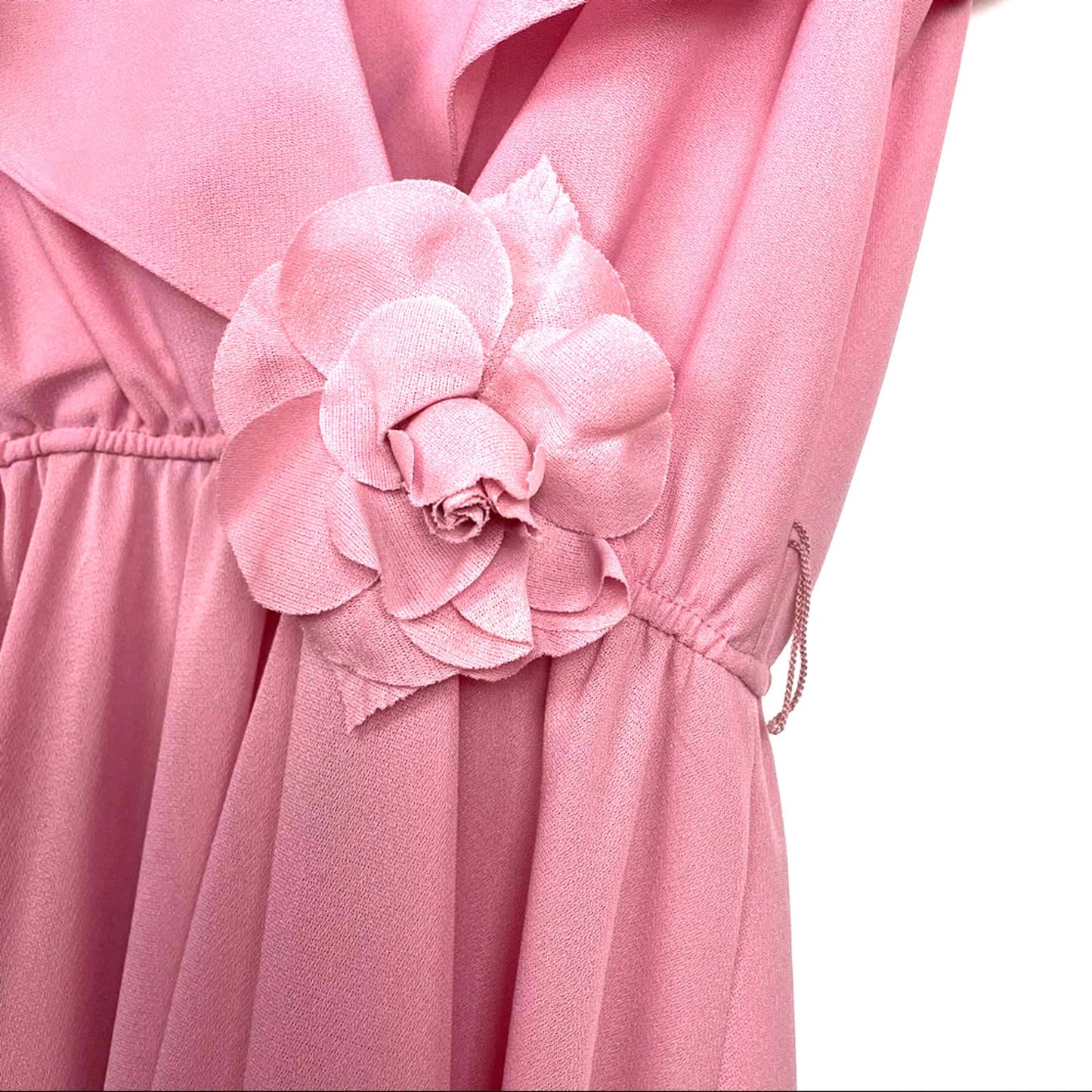 Vintage | 70s Pink Draped Dress Grecian Style Movable Flower