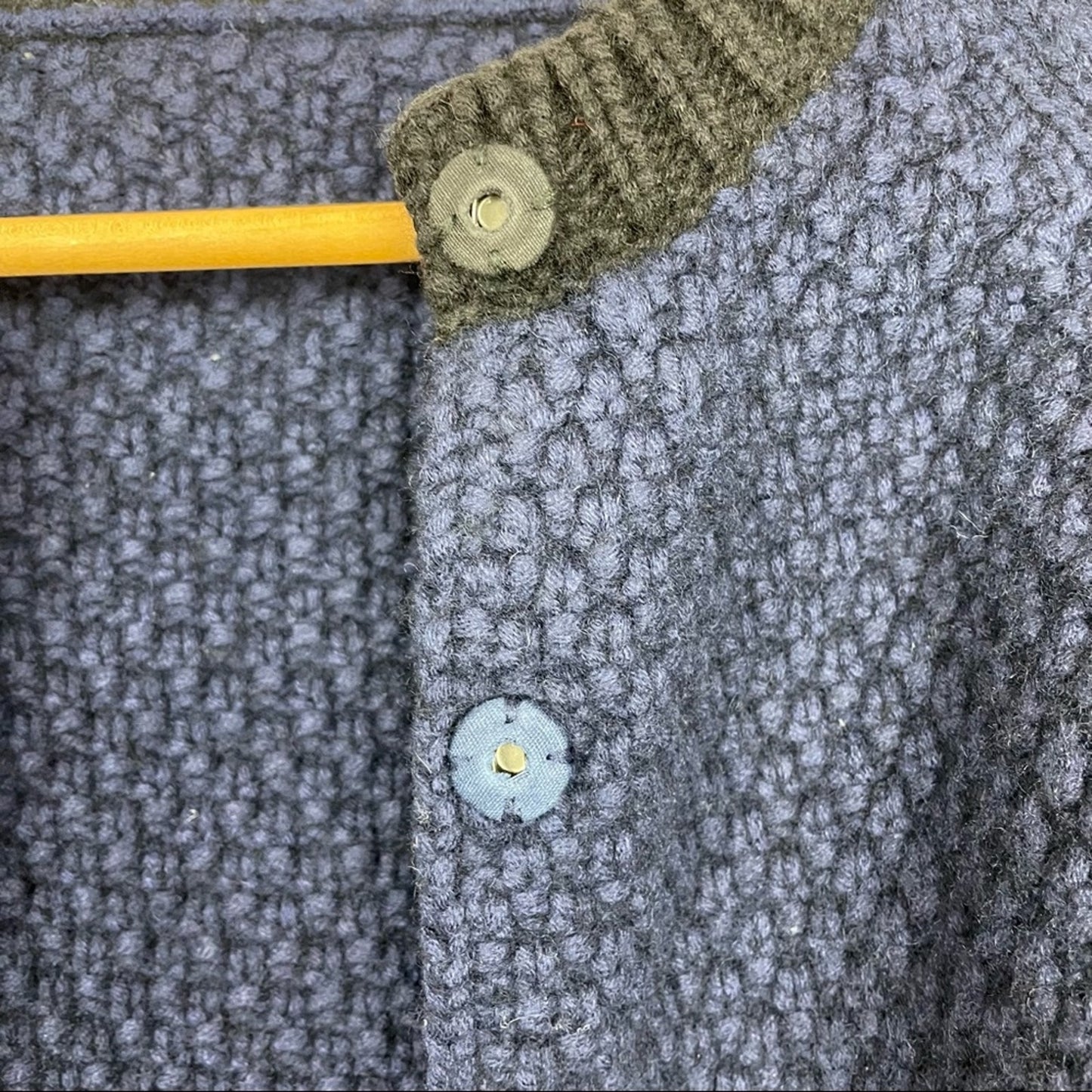 Blue Knit Cardigan Sweater Embroidered Buttons Cotton Wool Blend