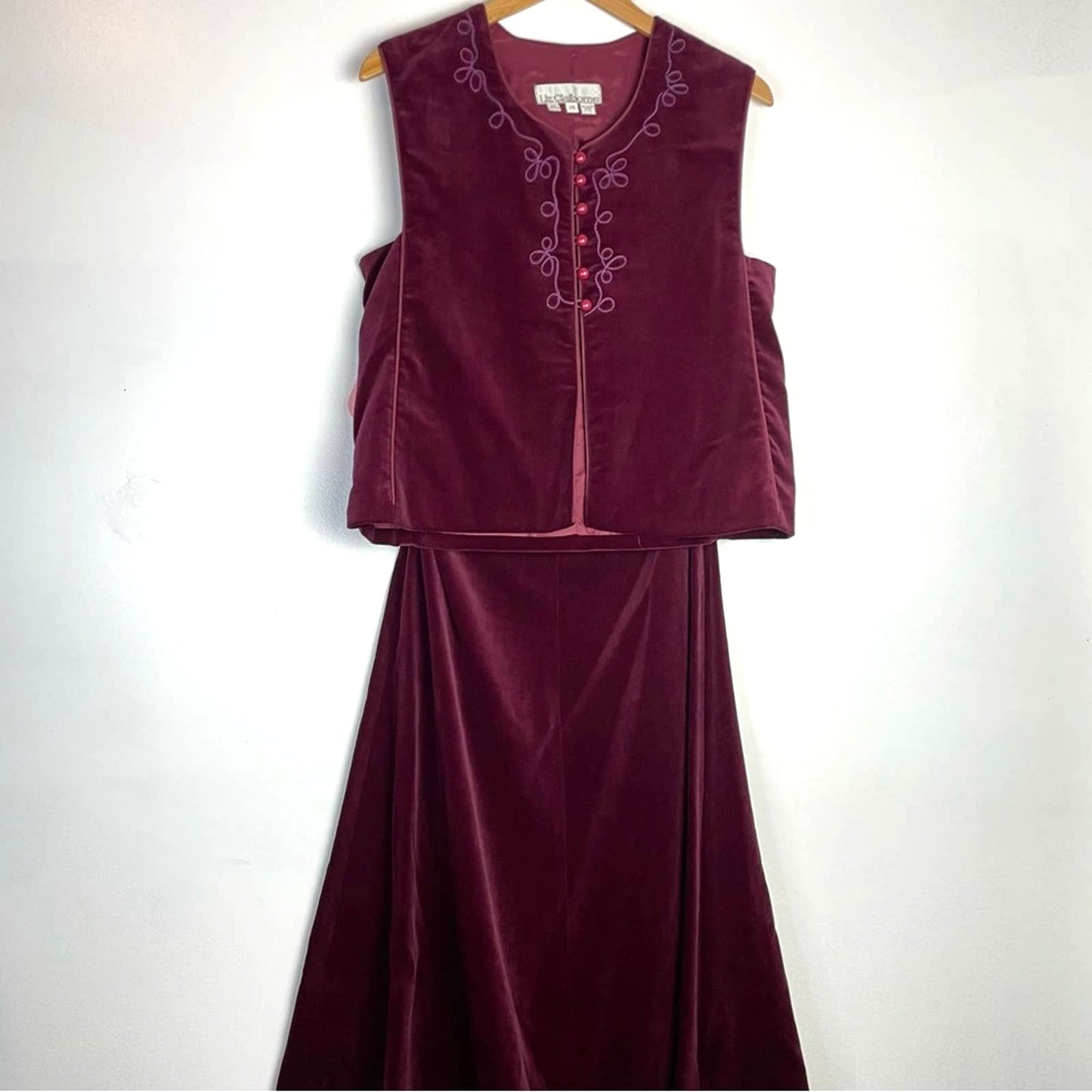Vintage Liz Claiborne Velvet Maroon Two Piece Skirt Suit 1970s
