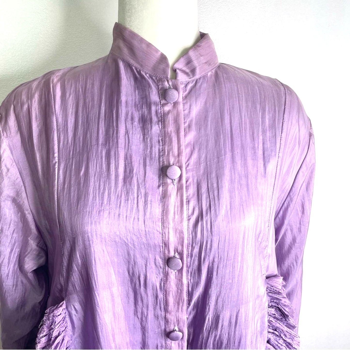 Lavender Blouse 100% Silk Crepe Details Draping Vintage Large