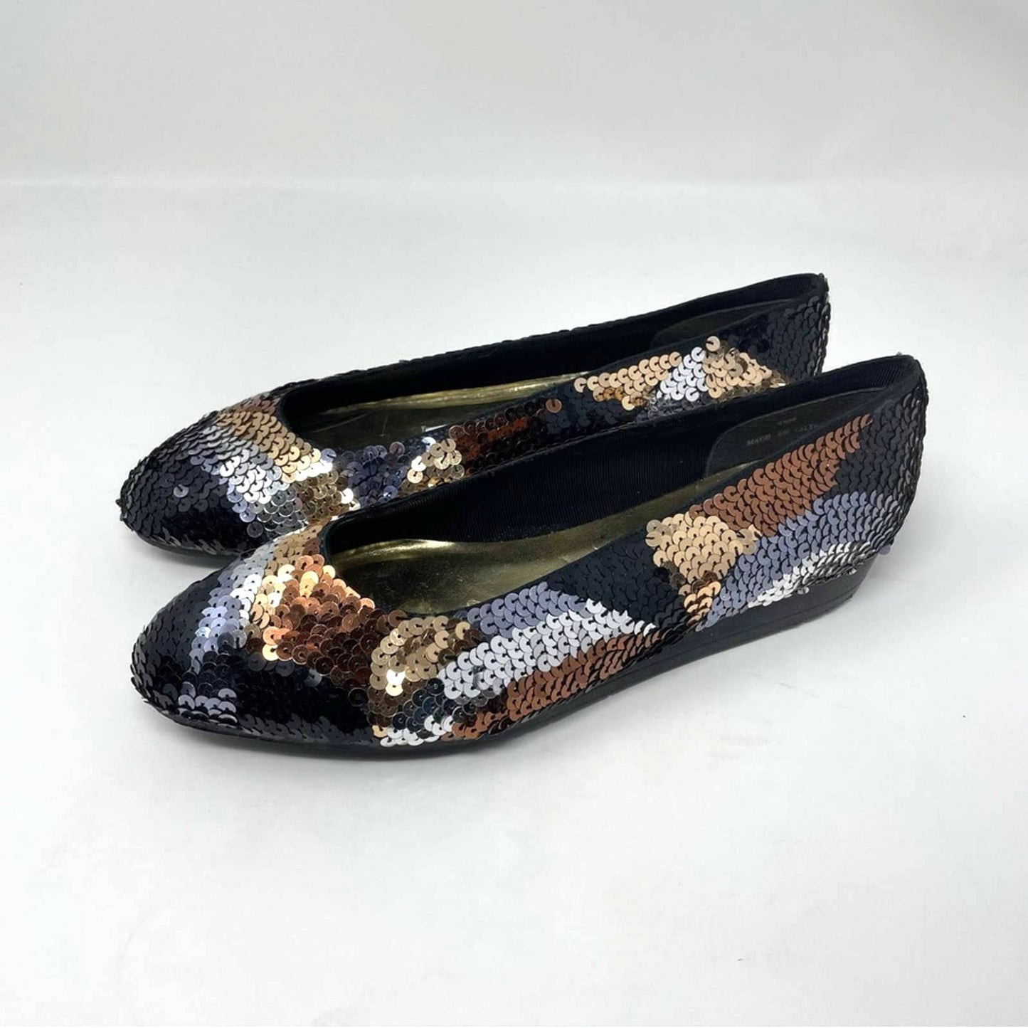 Frankie & Baby Sequin Shoes Black Silver Bronze Metallic 7.5