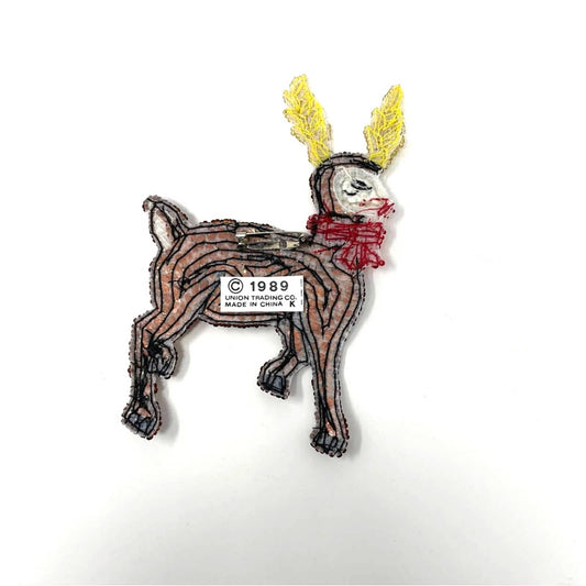 Vintage Reindeer Pin Sequins Jewels Handmade Rudolph Christmas