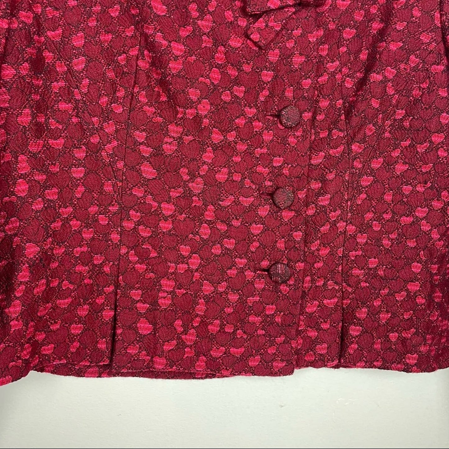 Vintage I.Magnin | Hearts Cropped Jacket Red & Pink Bow at Collar