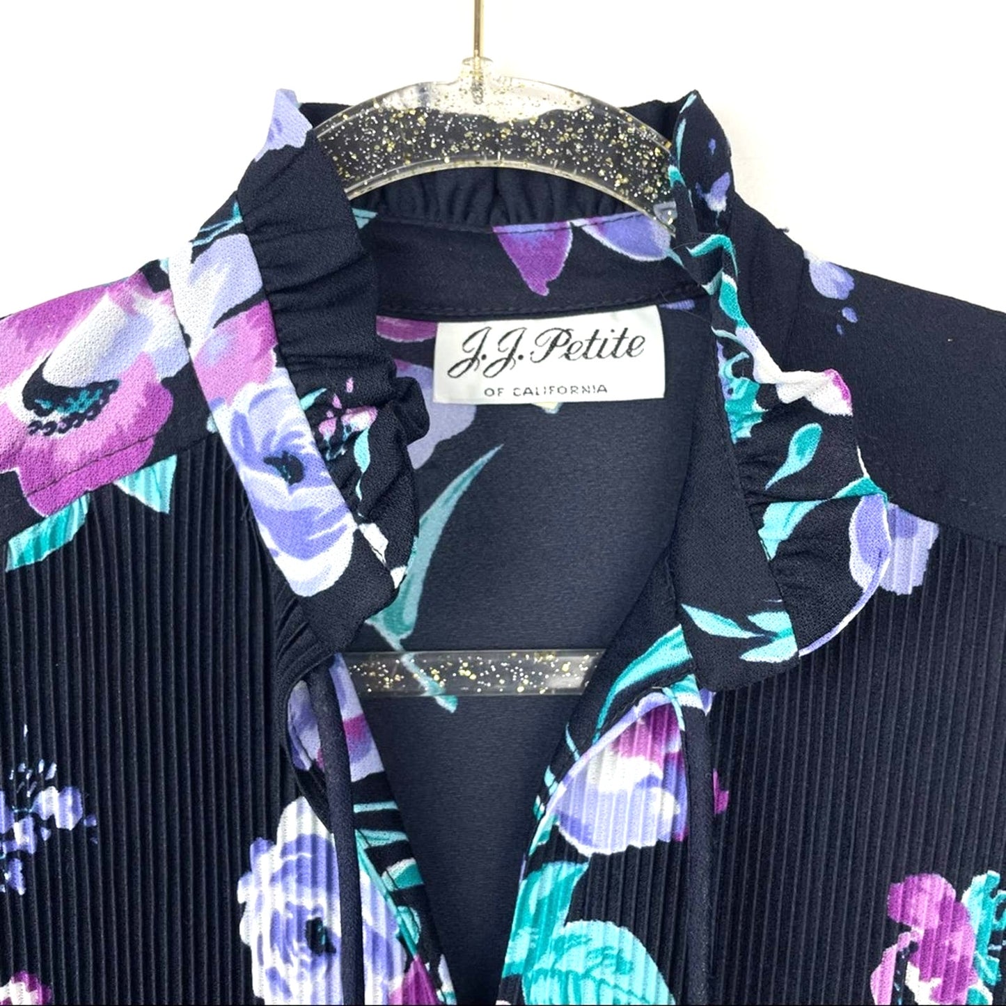 Vintage Floral Dress 1970s California Black Purple Small
