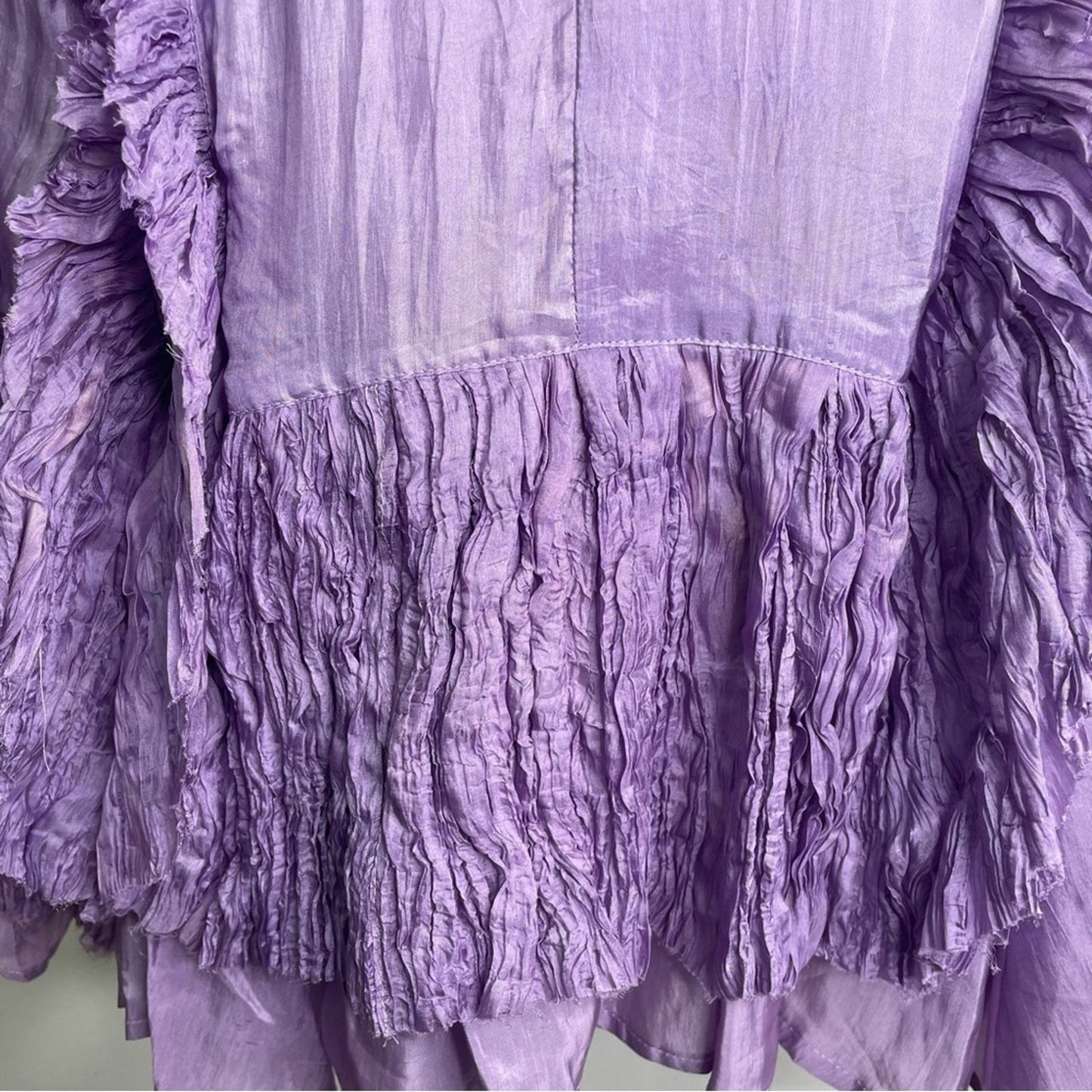 Lavender Blouse 100% Silk Crepe Details Draping Vintage Large