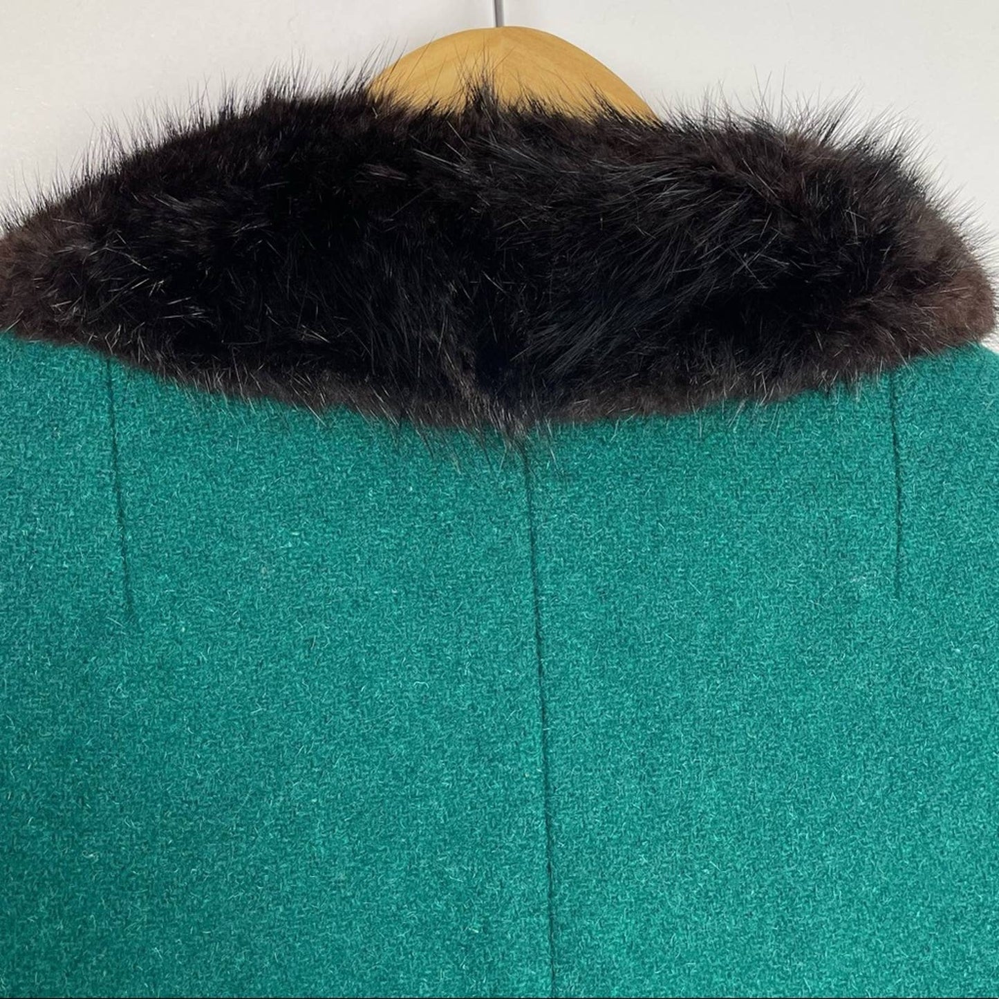 Vintage Green Wool & Real Fur Collar Jacket 1960s