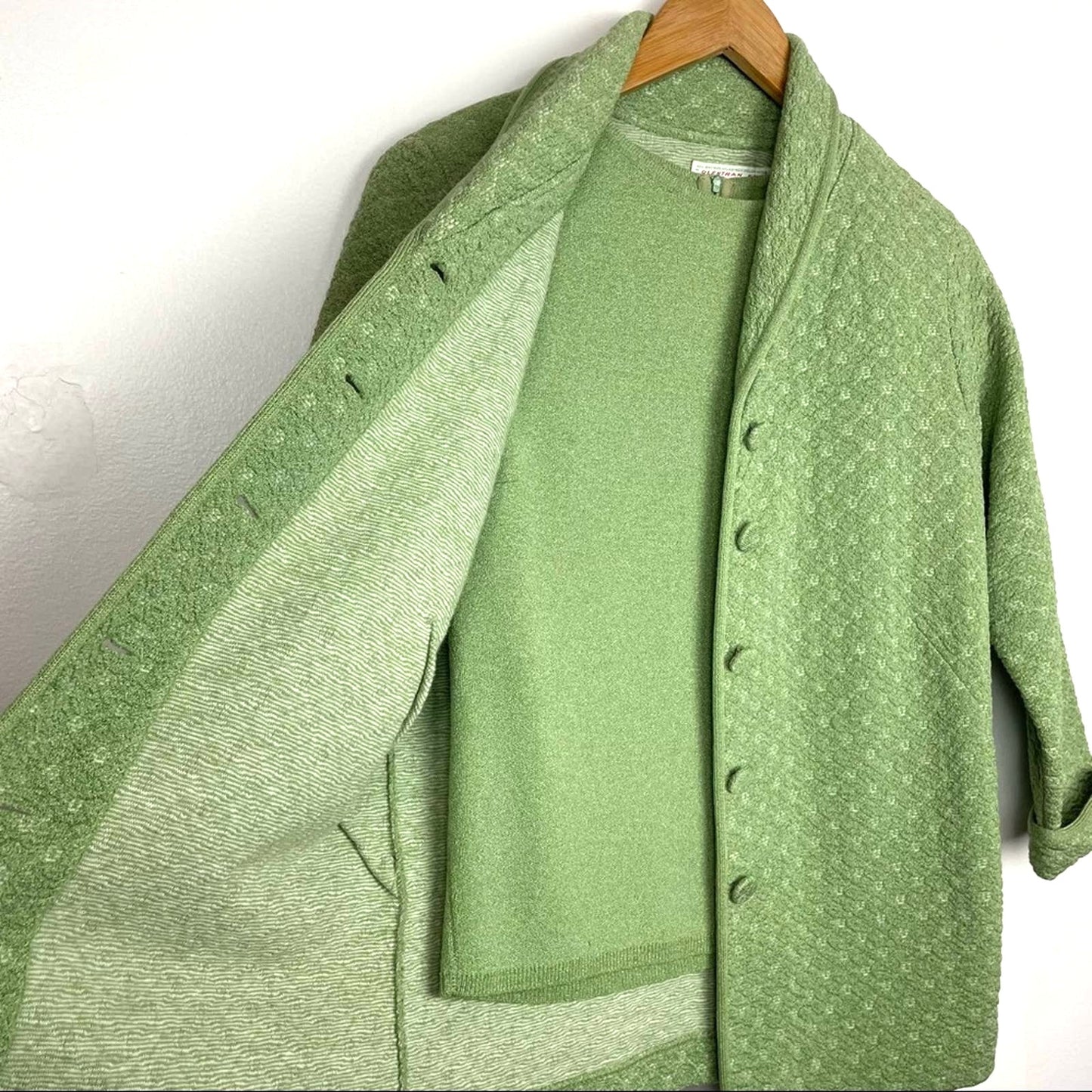 Vintage Short Sleeve Shirt & Matching Jacket Set Green Button Up