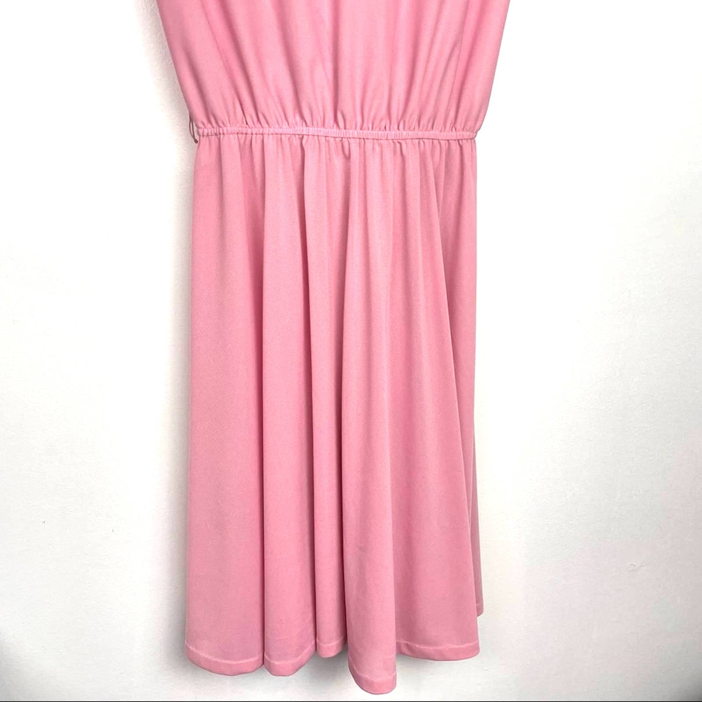 Vintage | 70s Pink Draped Dress Grecian Style Movable Flower