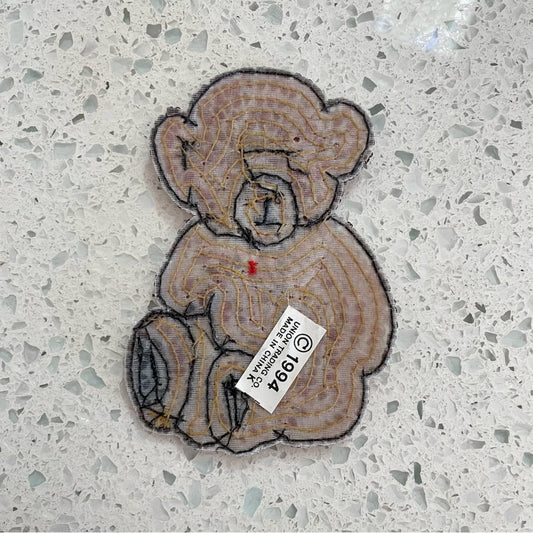 Vintage Teddy Bear Sequin Patch Brown Red Bow Small Baby