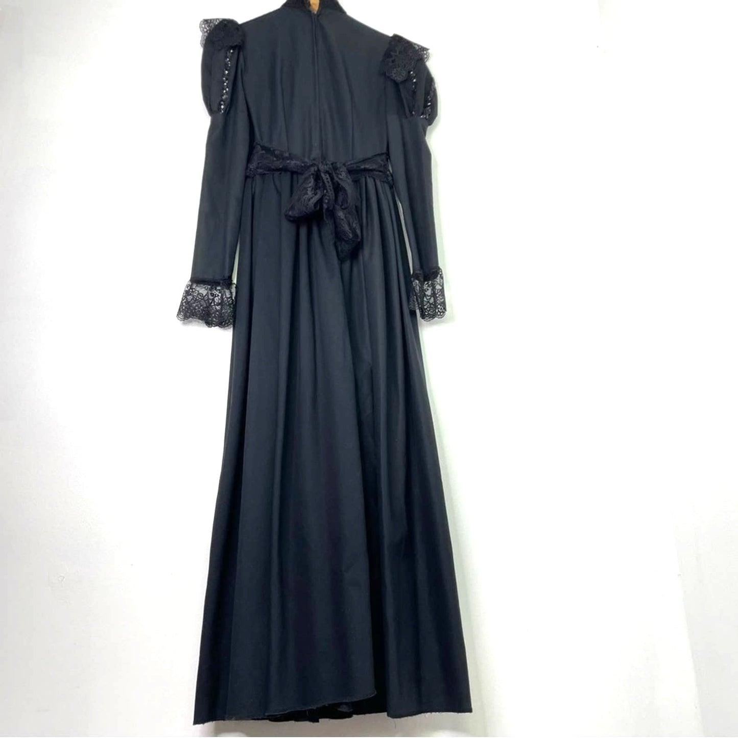 Vintage Handmade Black Dress Victorian Gown Wednesday Gothic XS