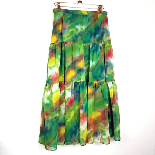 Vintage | Tie Dye Flowing Long Skirt Green Abstract Print 2