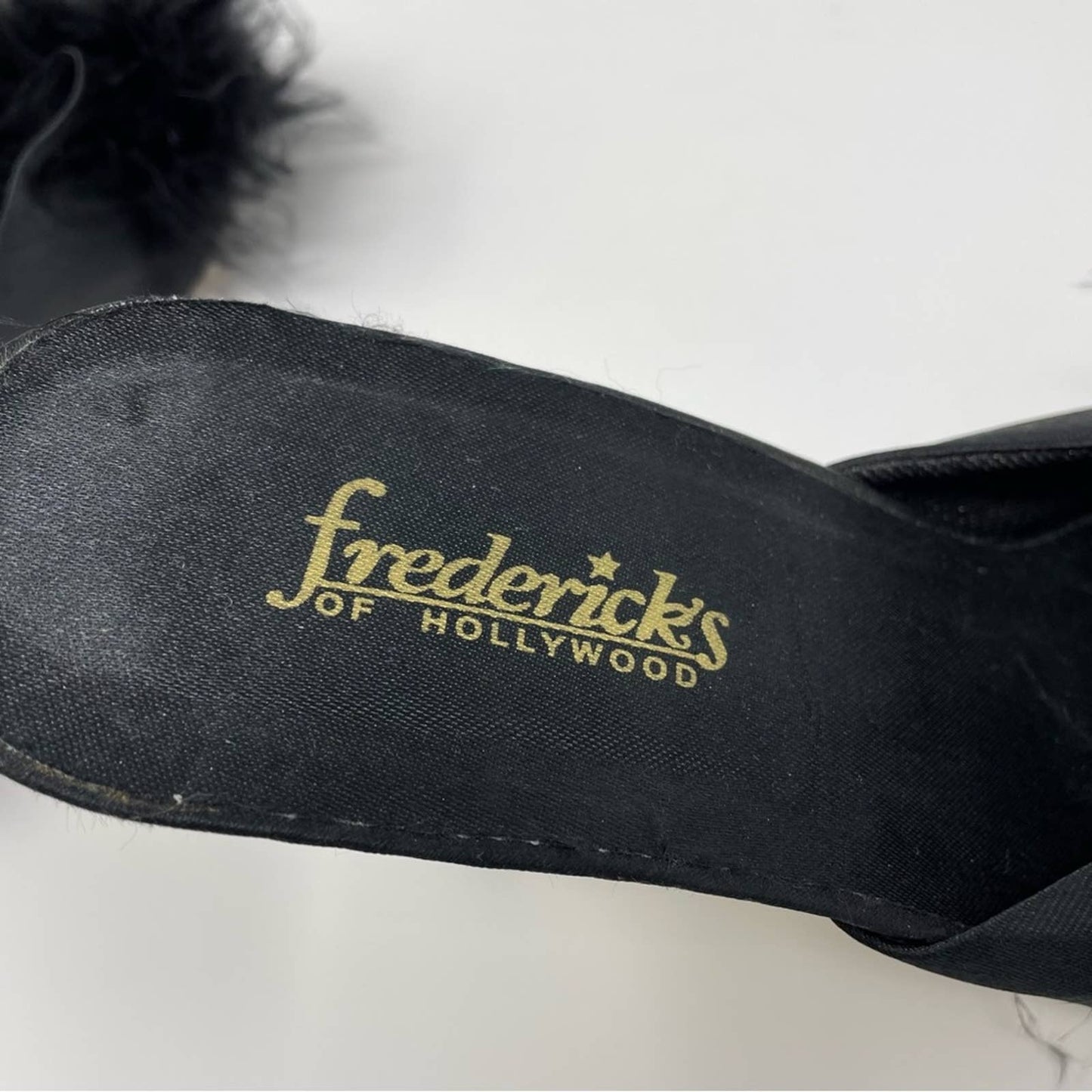 Vintage Frederick’s of Hollywood Black Marabou Heels Sandals Feathers 9