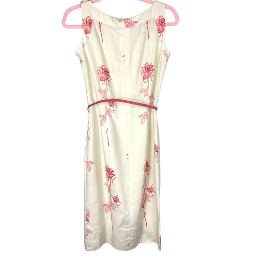 Vintage White Sun Dress Handmade 1960 Roses Red Pink