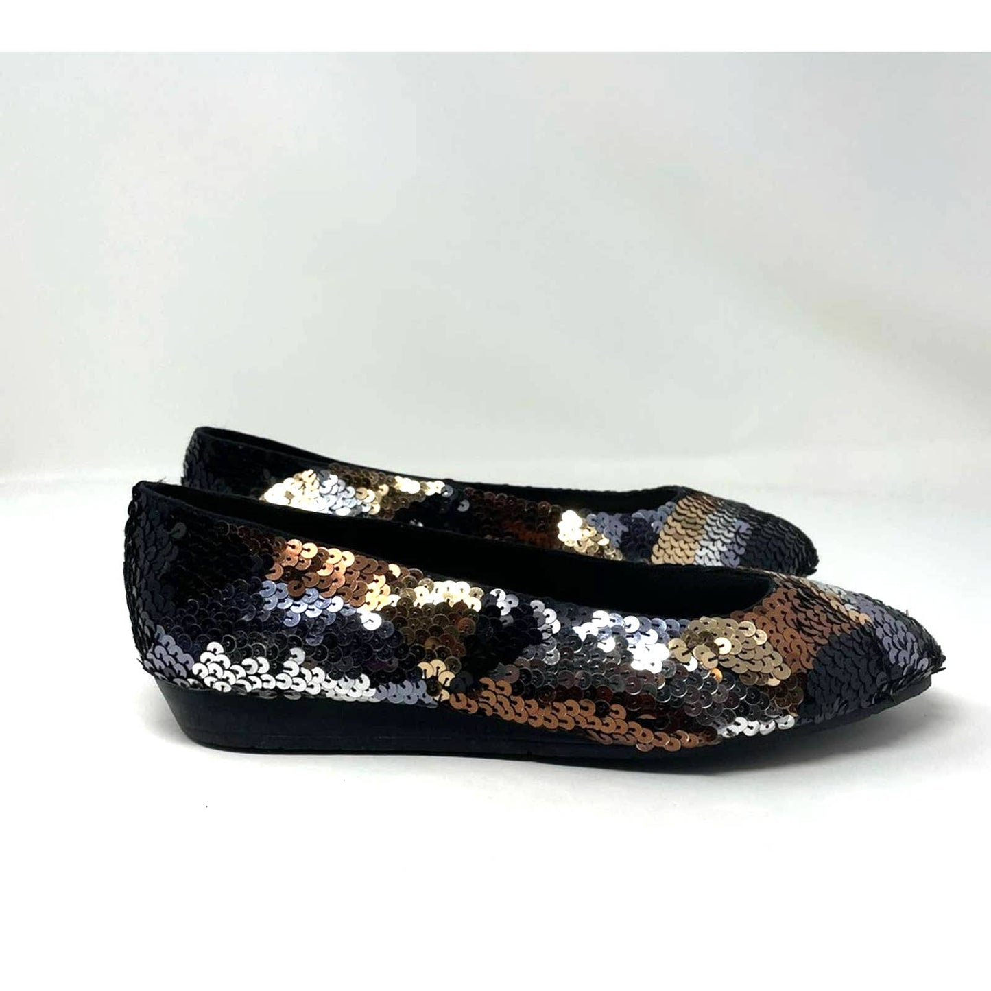 Frankie & Baby Sequin Shoes Black Silver Bronze Metallic 7.5