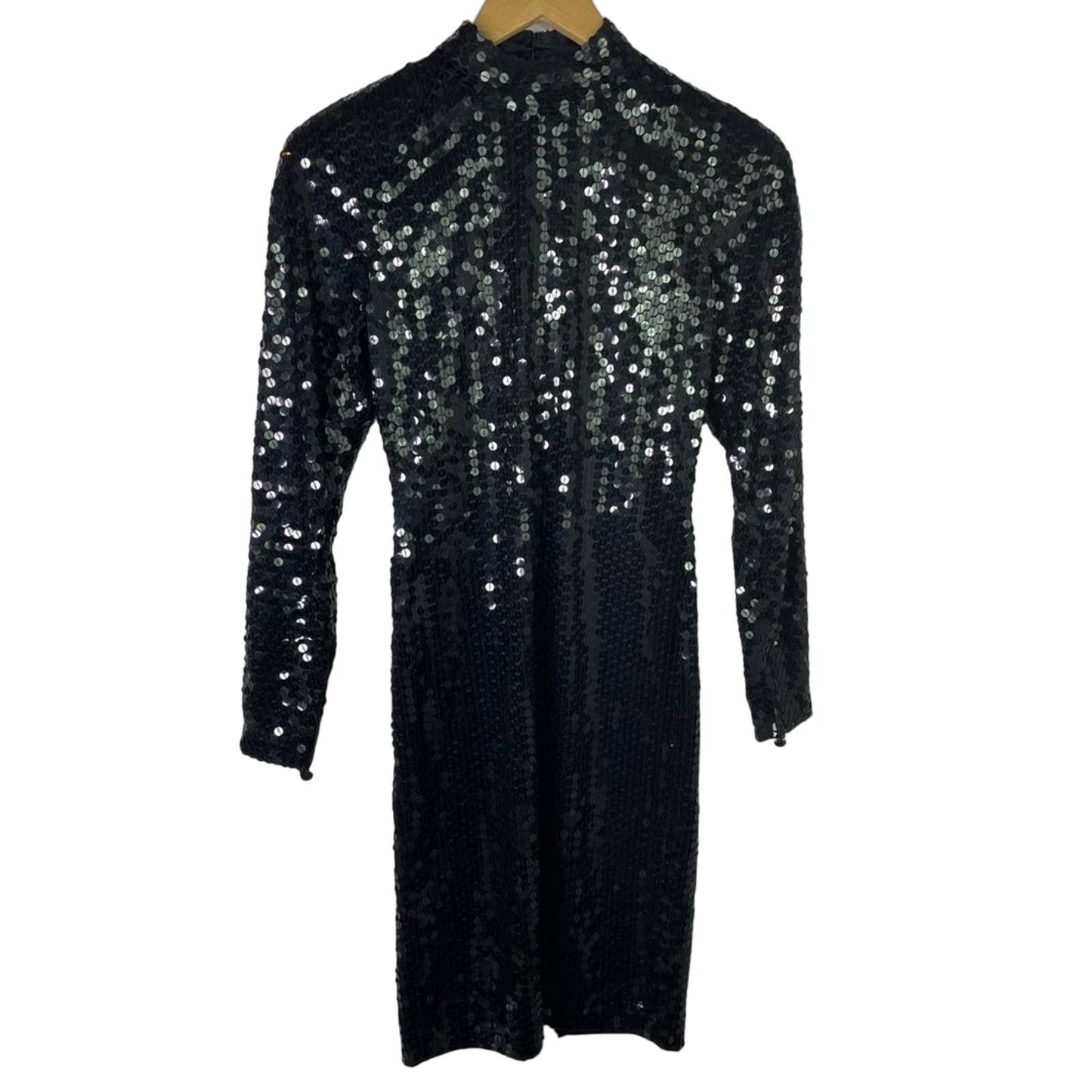 Vintage Black Sequin Dress Long Sleeve 1980s Glam Sparkle