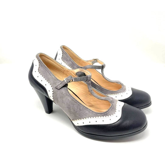 Chase + Chloe Mary Janes T strap Black Gray White 10