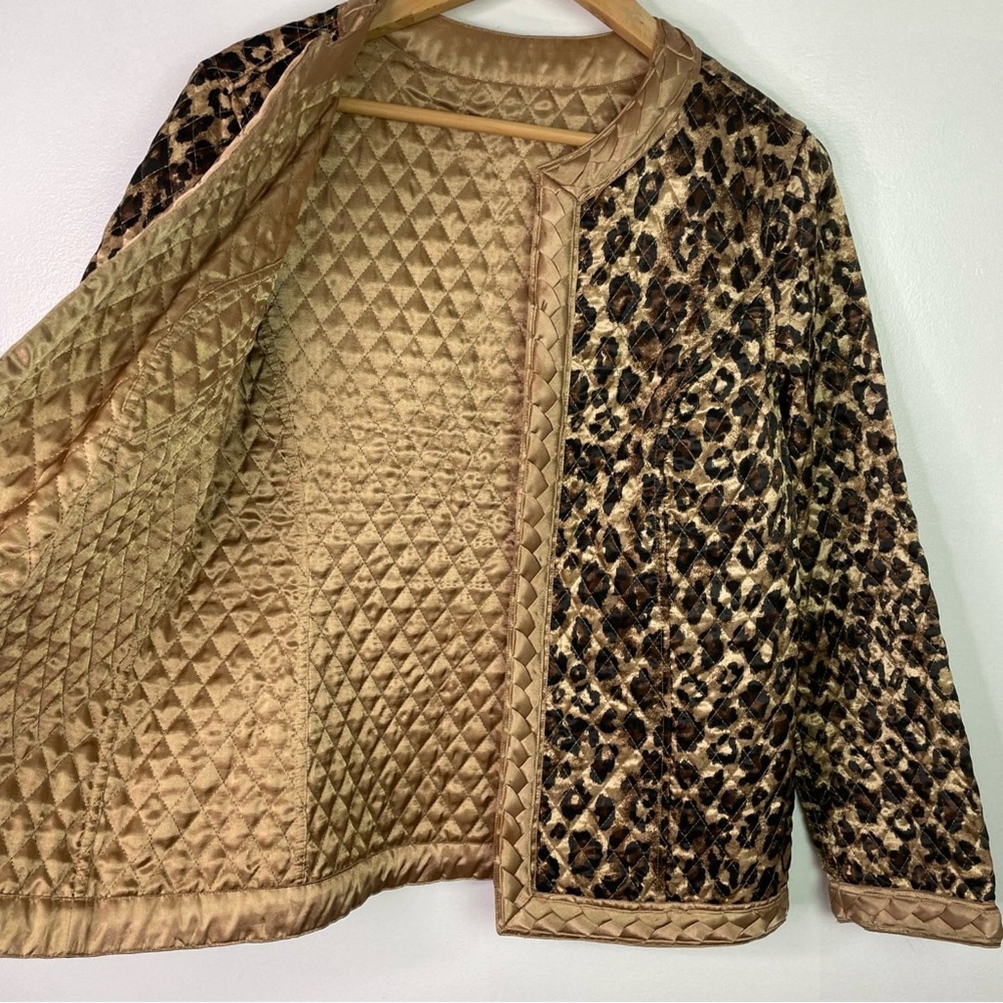 Leopard Print Quilted Jacket Bronze Reversible